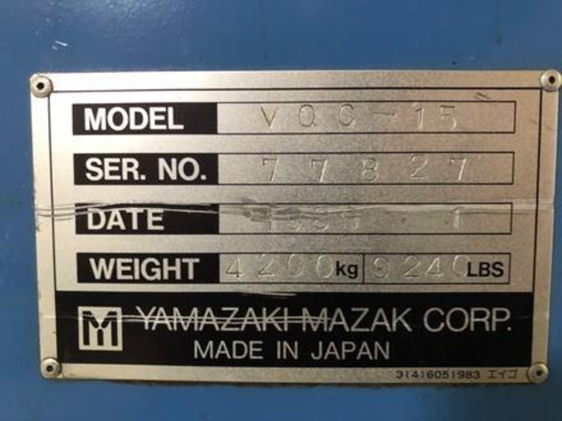 Mazak Model VQC-15/40 CNC Vertical Machining Center S/N 77827, 16"x35", 16-Position ATC, Yuasa 5c Ro - Image 10 of 11