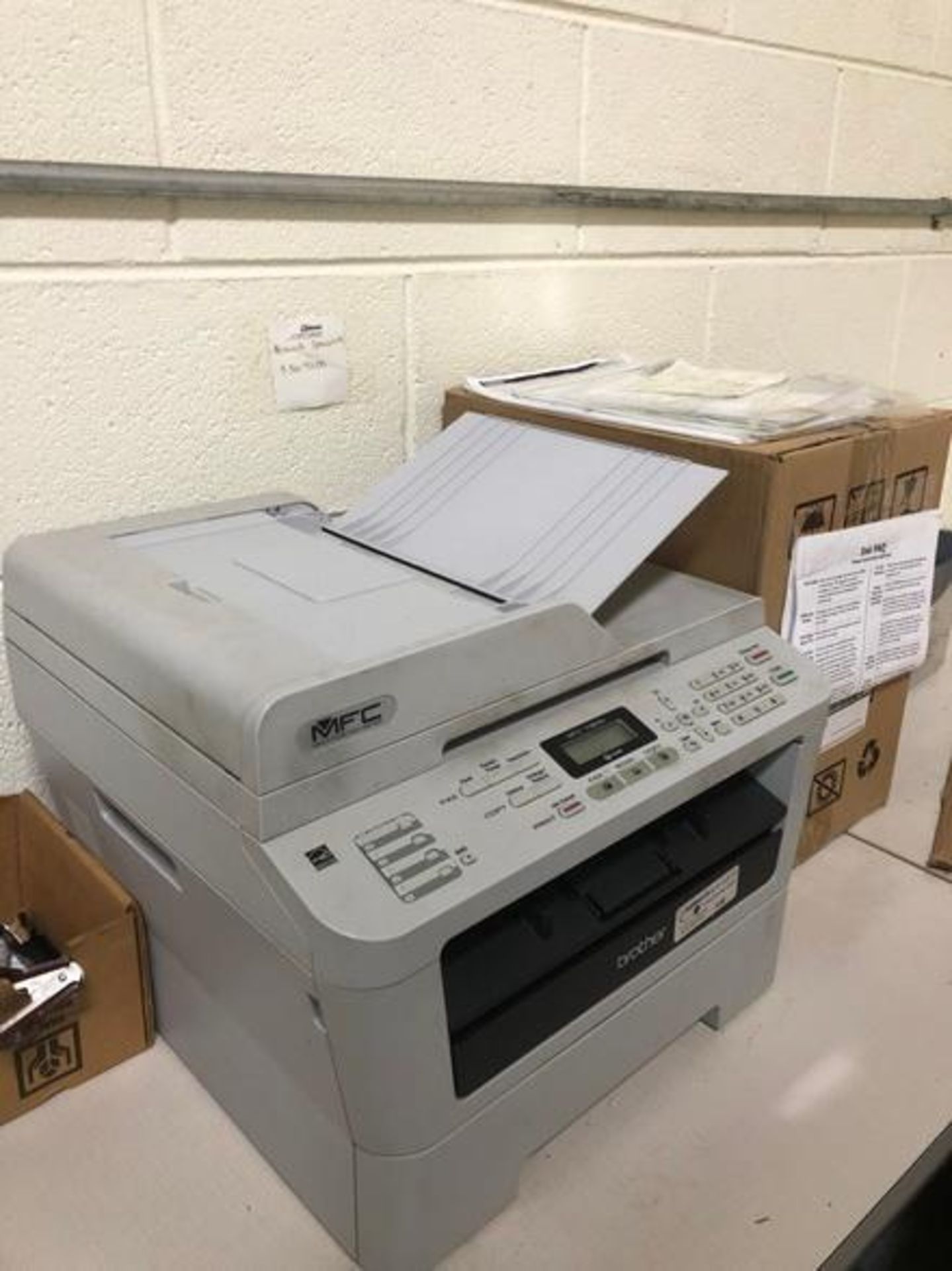 Office furniture c/o: 4 drawers 1ea wood top metal base desk, Brother Model MFC printer and office c - Image 4 of 9