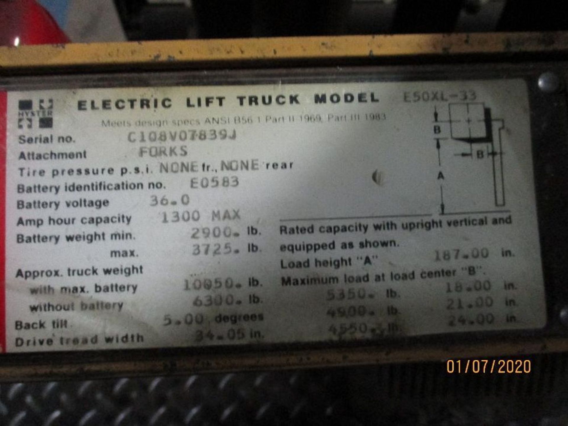 Hyster Electric Forklift (ML102) Double Mast, Side Shift, 48" Forks, Approx. Height Reach 187", 5,35 - Image 6 of 7