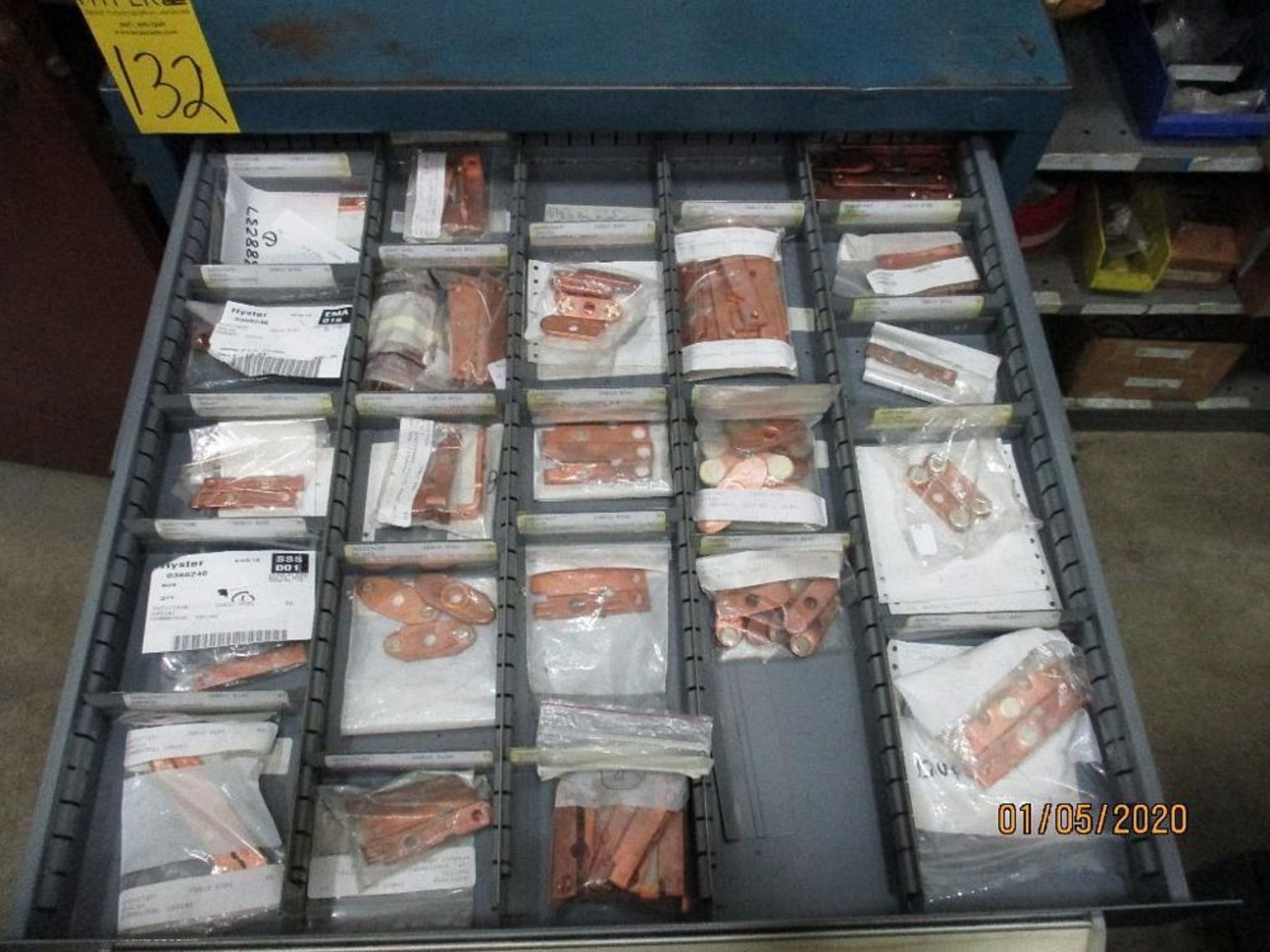 Nine Drawer Cabinet Plus Contents Of Hyster Parts Including Copper Connectors, Electrical Components - Image 2 of 11