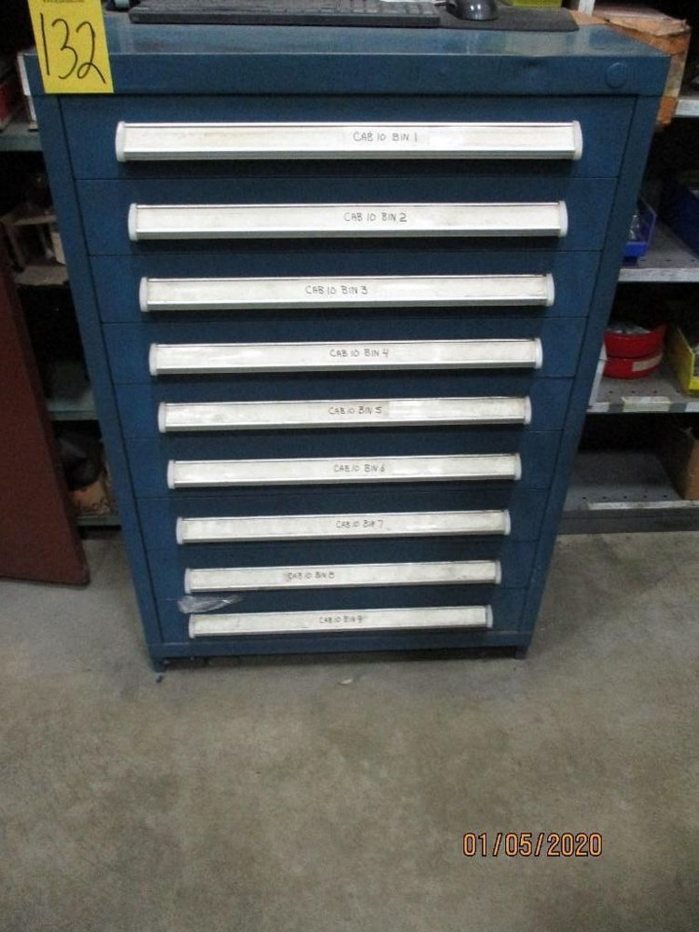 Nine Drawer Cabinet Plus Contents Of Hyster Parts Including Copper Connectors, Electrical Components