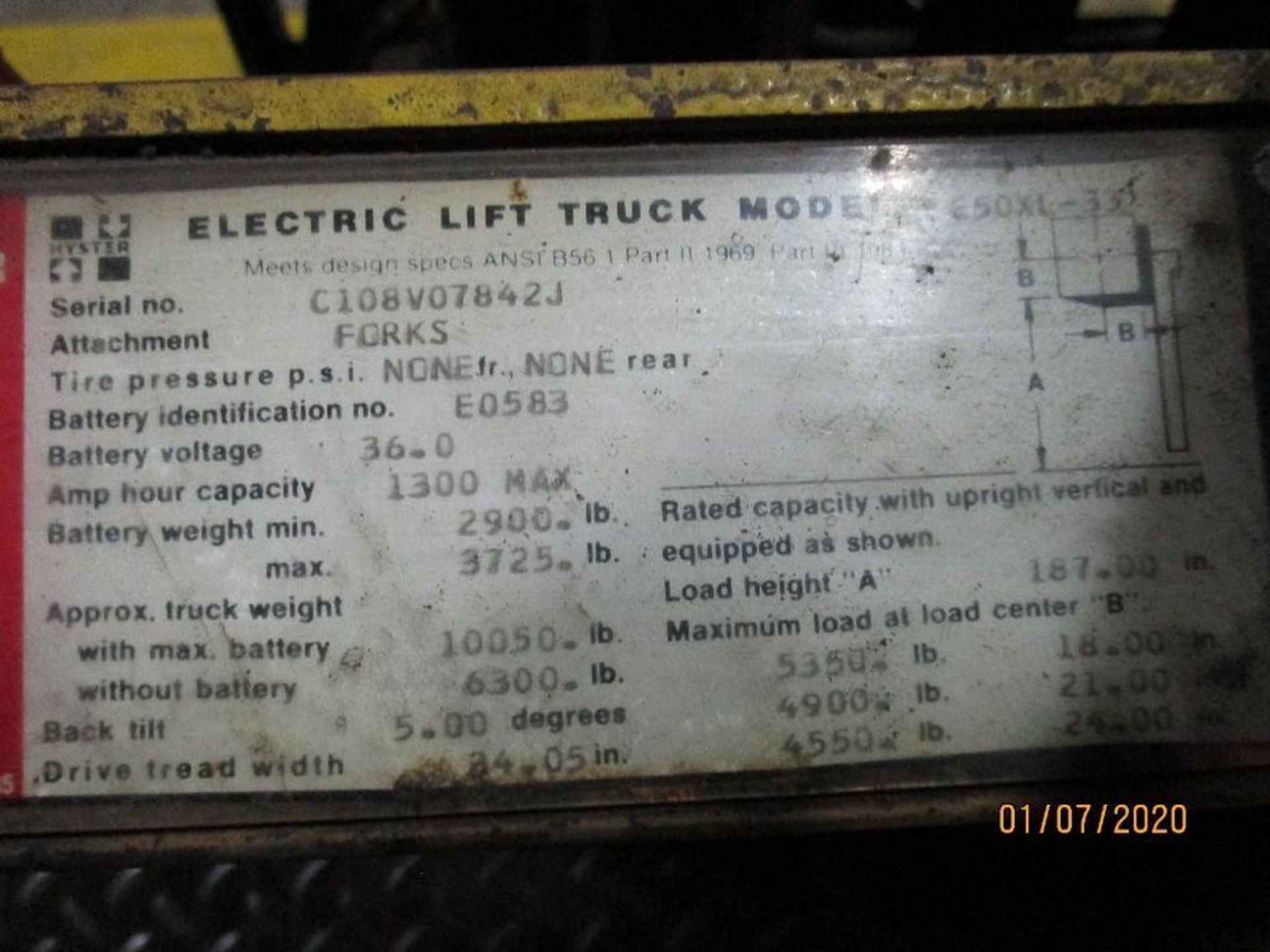 Hyster Electric Forklift (RL75) Double Mast, Side Shift, Auto Adjust 47" Forks, Approx. Height Reach - Image 6 of 7