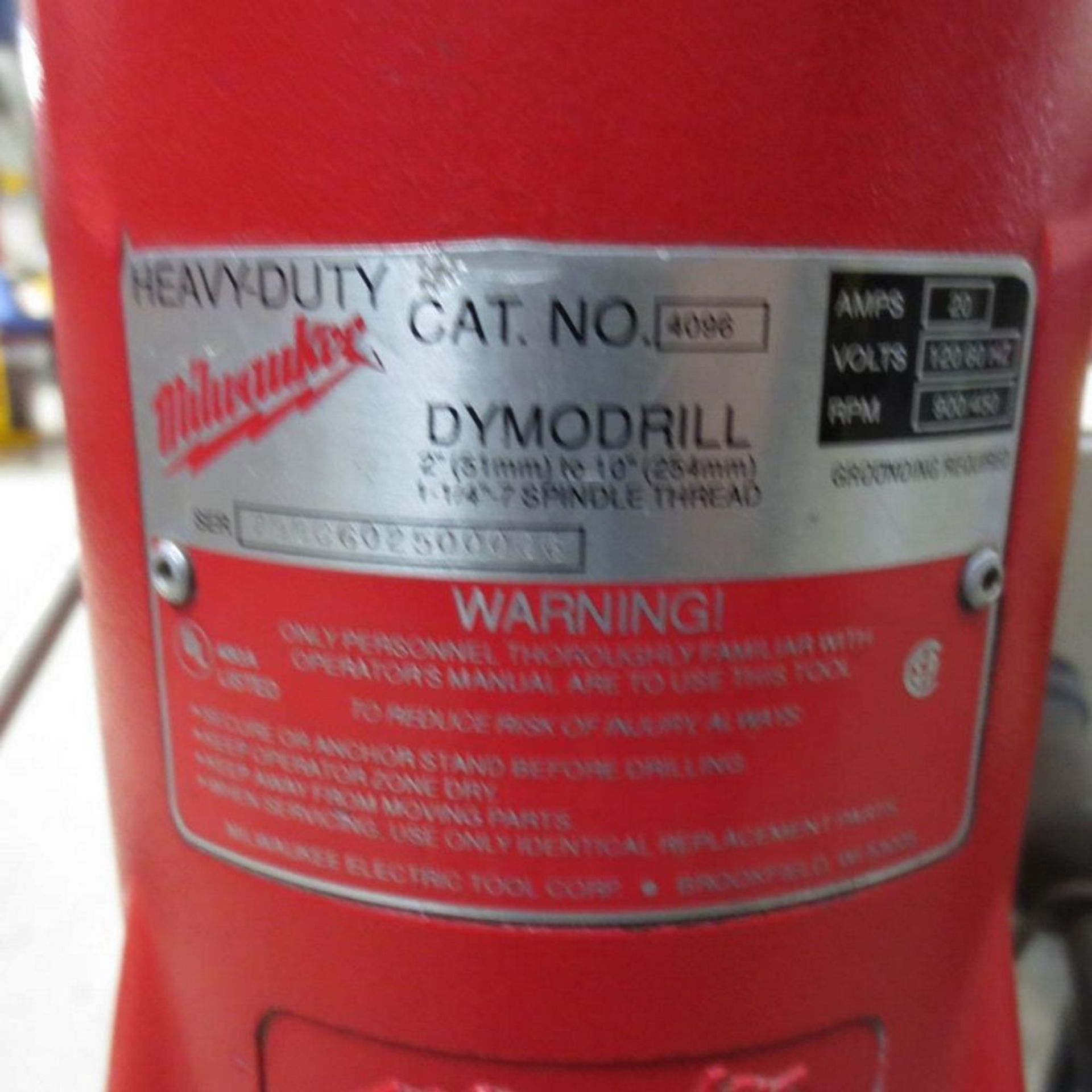 Milwaukee Dymadrill 2" To 10", 1- 1/4" - 7 Spindle Thread, 20 Amp, 120V - Image 3 of 7