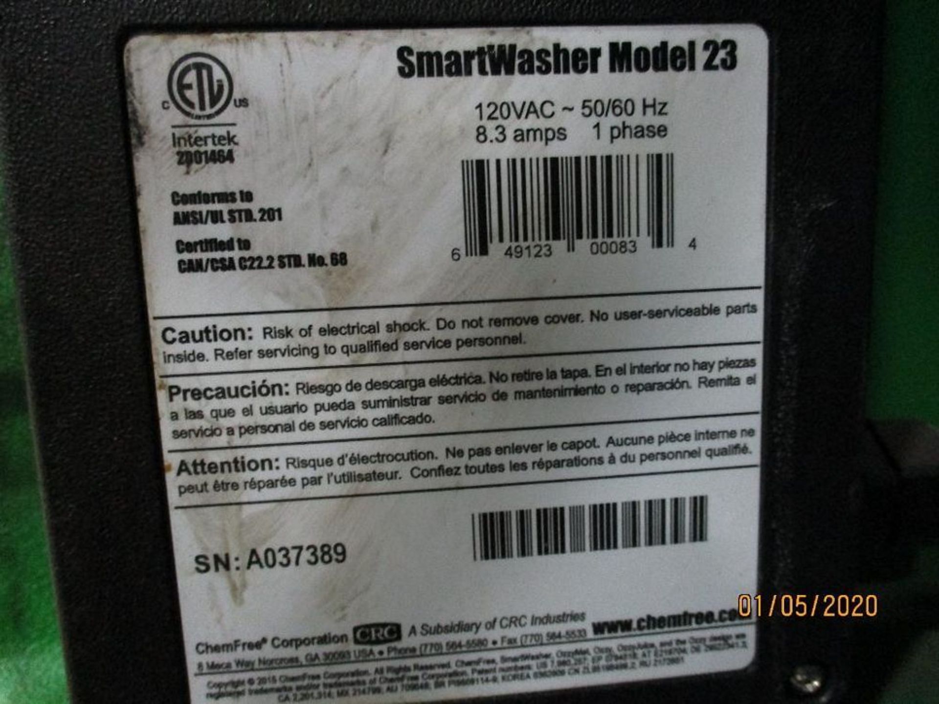 CRC Smartwasher Bio Remediating Parts Washer System, M/N 23 S/N A037389 - Image 3 of 3