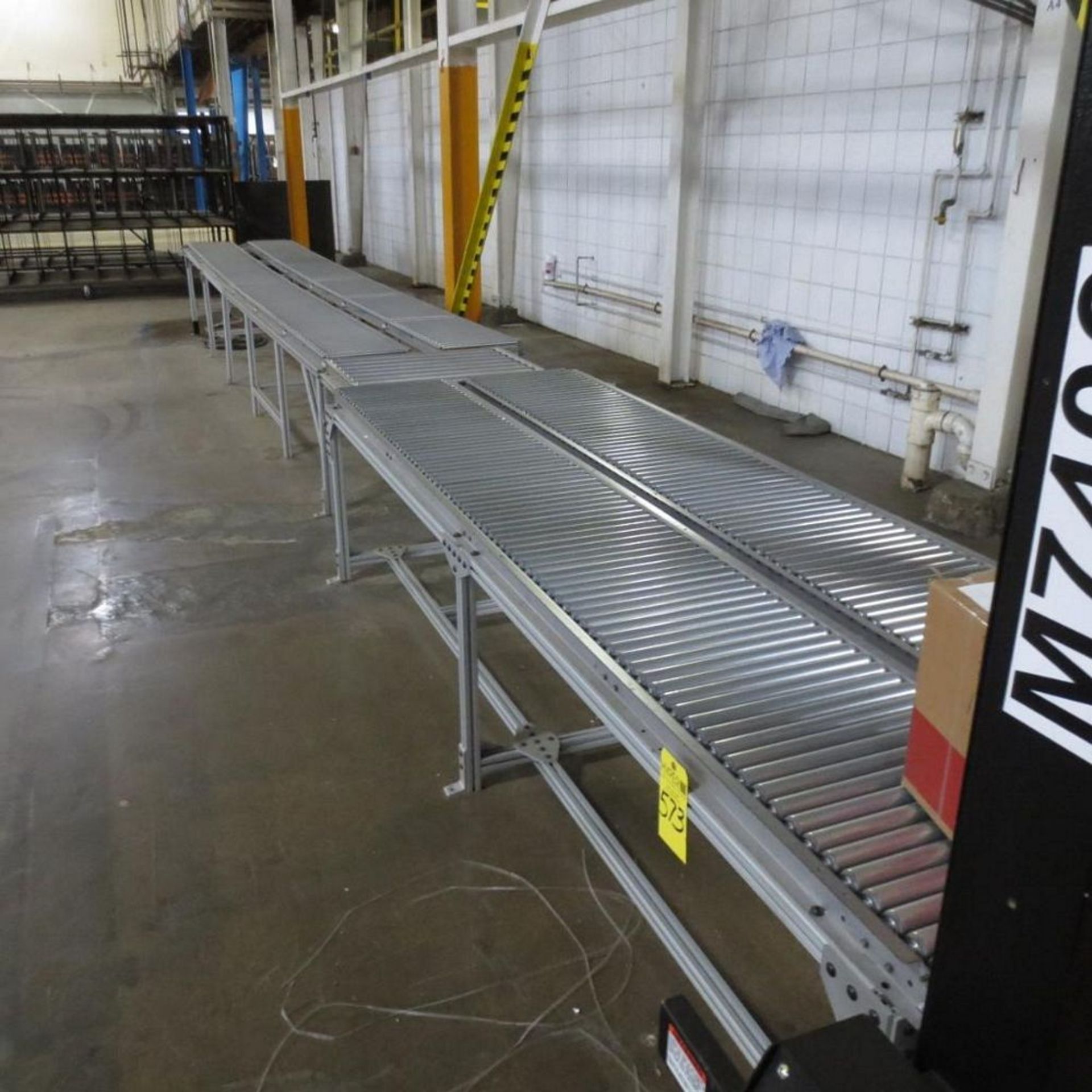 Roller Conveyor Approximate. 38' Long On Alum. Frame