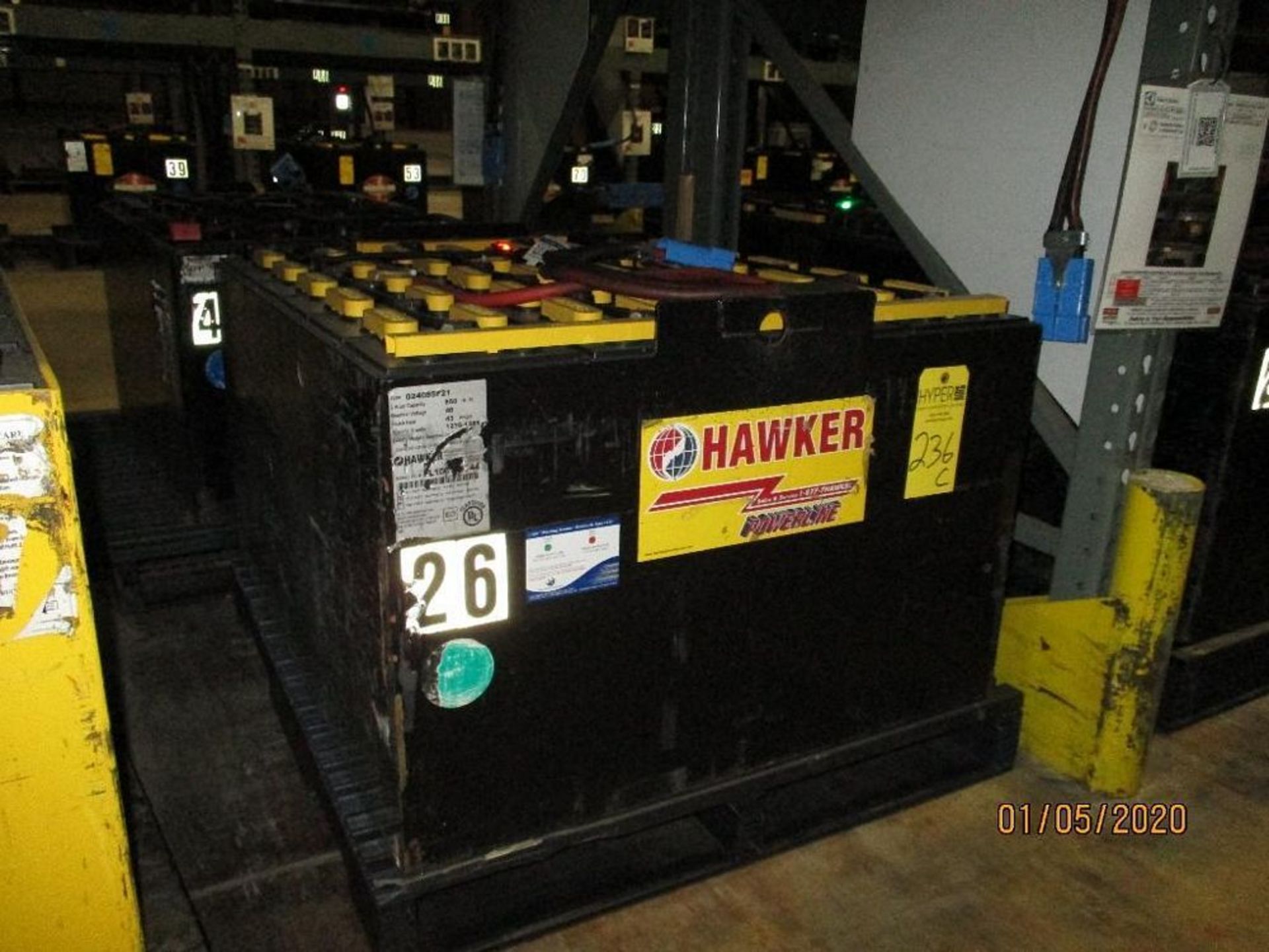 Hawker Forklift Battery (26) 850 Amp Hours, 48v, Type No. 024085F21