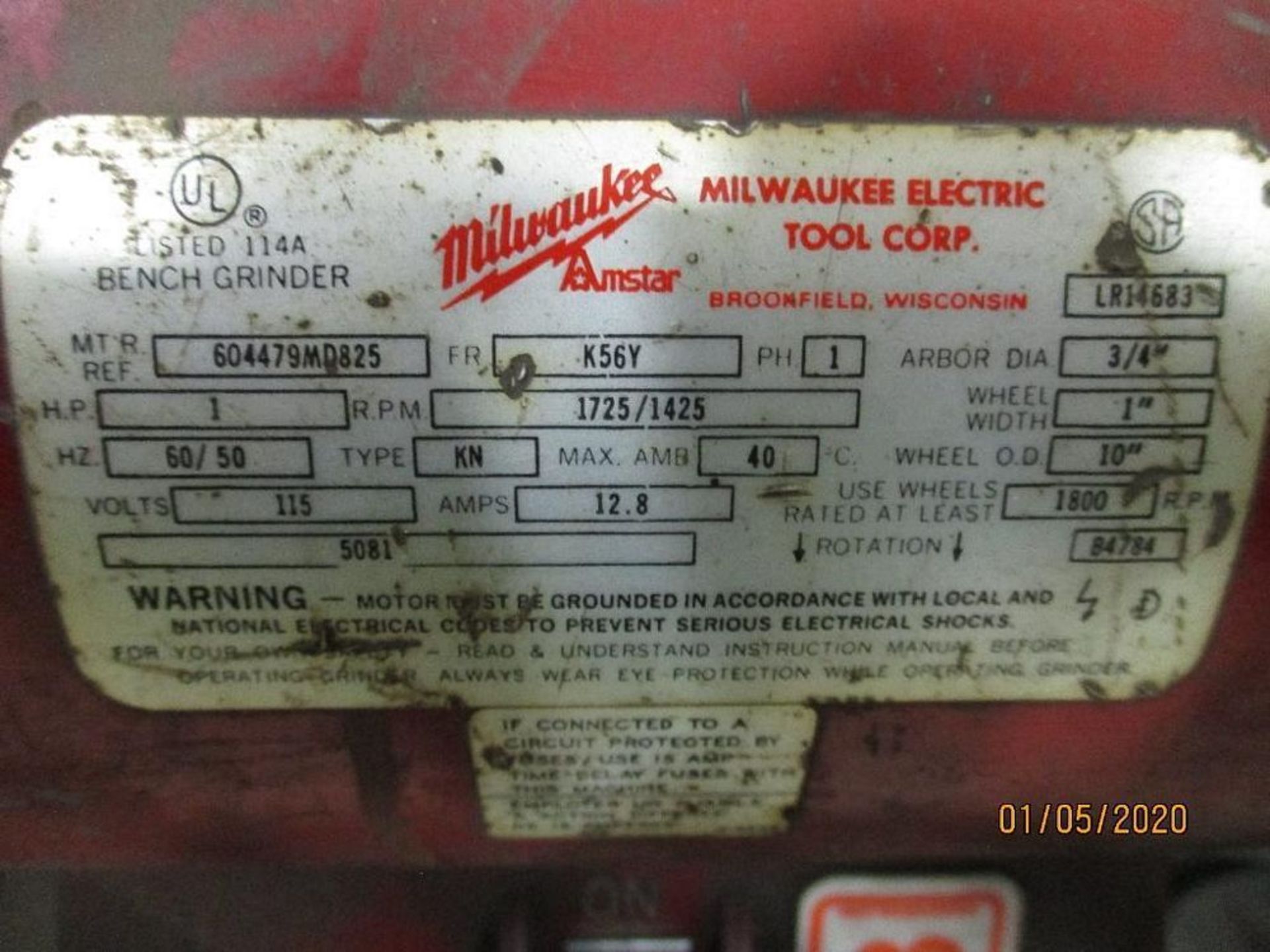 Milwaukee Pedestal Grinder, 1hp, 3/4" Arbor, 10" Wheels, M/N 604479MD825 - Image 2 of 2