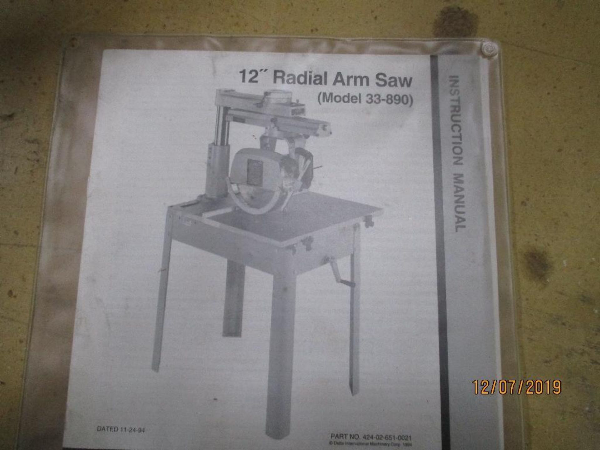 Delta 12" Radial Arm Saw M/N 33-890 S/N 98A90205 - Image 8 of 8