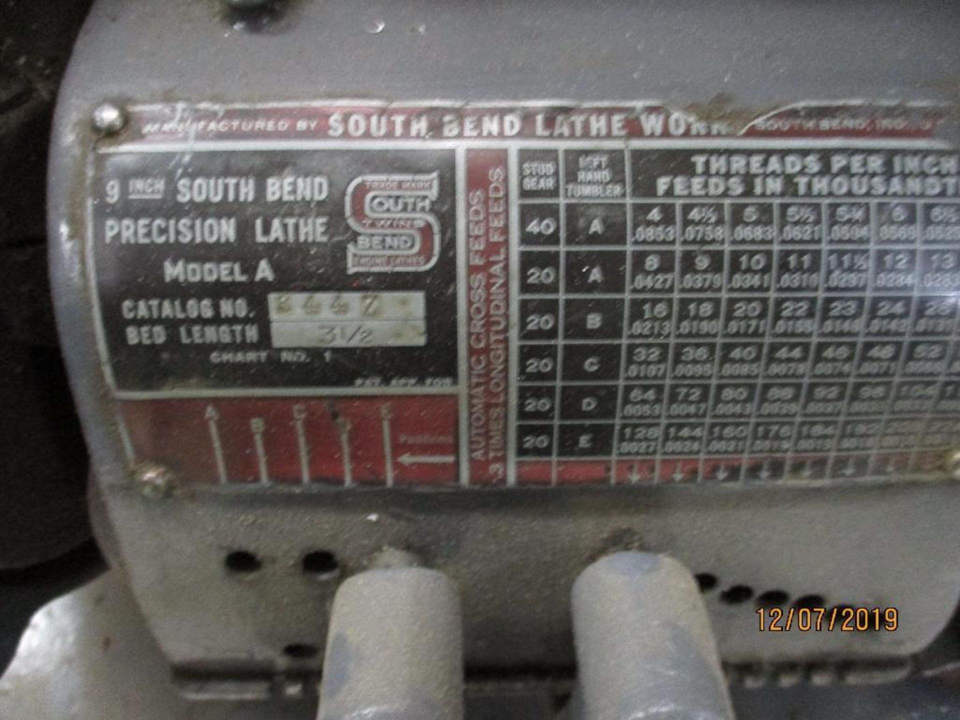 Southbend Precision Lathe With Steady Rest, 9" Swing, 2' Between Centers, 3/4" Hole Thru Center, 5" - Image 4 of 4