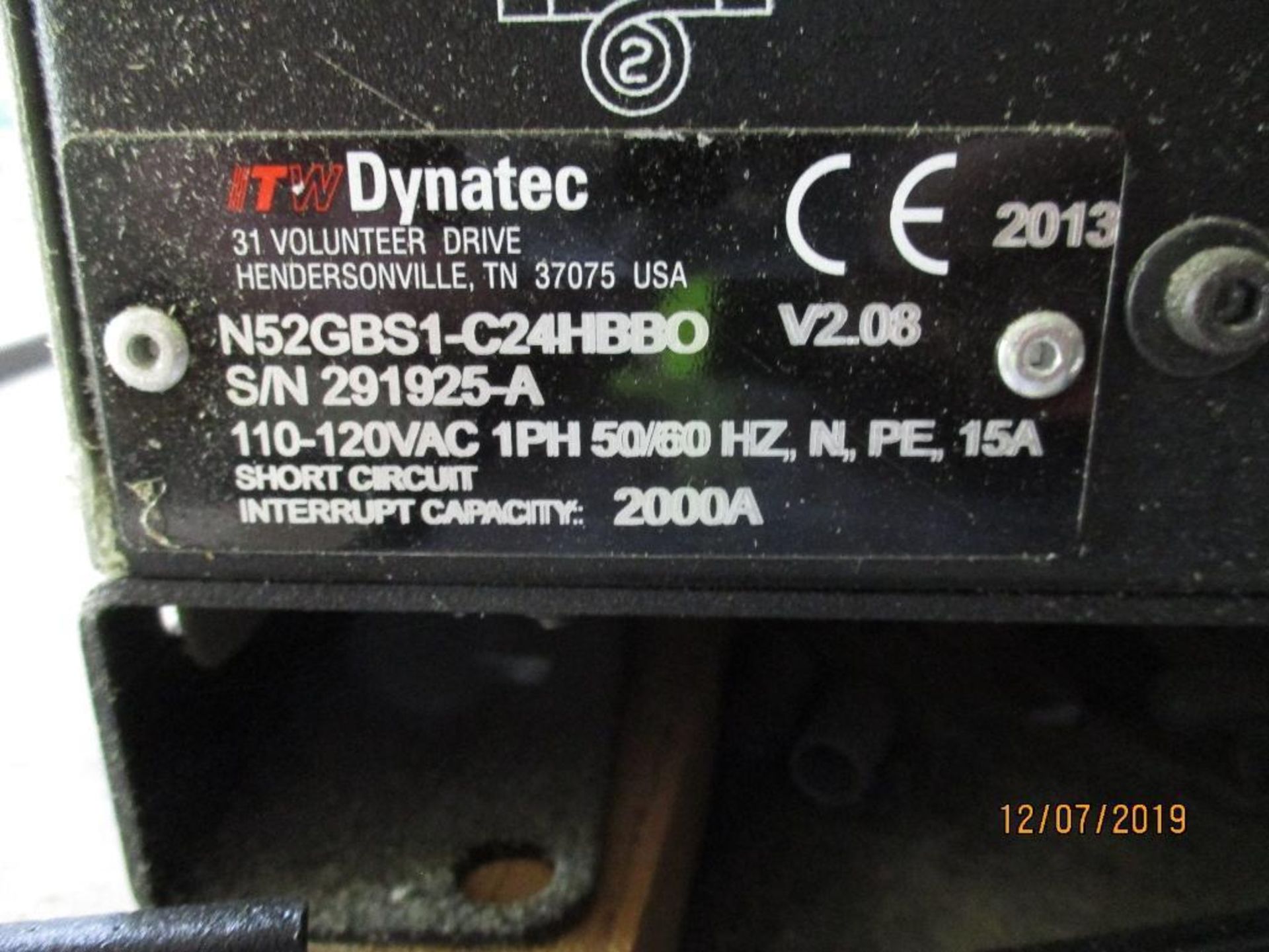 ITW Dynatec Dynamini Adhesive Supply Unit M/N N52GBS1-C24HBBO S/N 291925-A - Image 4 of 5