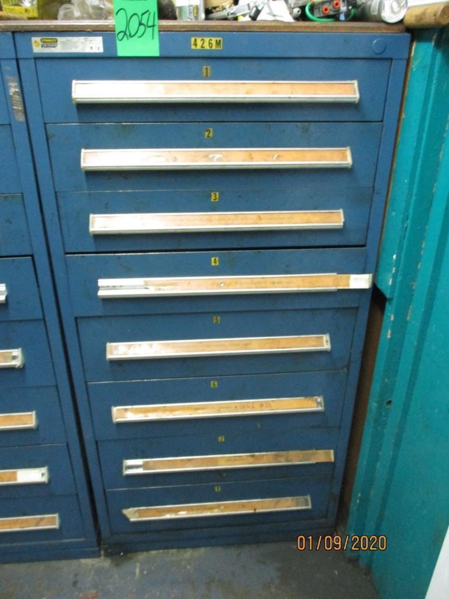 Eight Drawer Vidmar Cabinet Plus Contents Of Tools, Sockets, Wire Brushes, Grease Guns Etc.