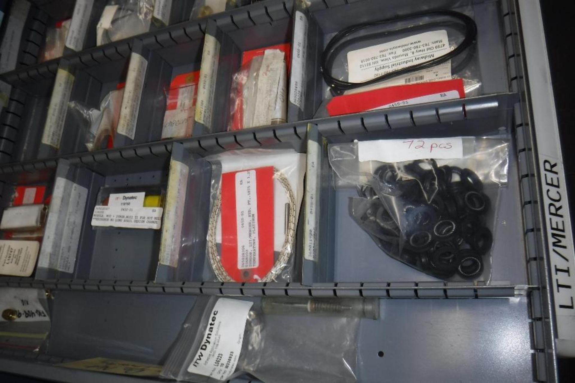 9-Drawer Vidmar Cabinet with Contents-LTI/Mercury Hot Melt System, Pipe Fittings, Mercoid, Etc., MUS - Image 11 of 12