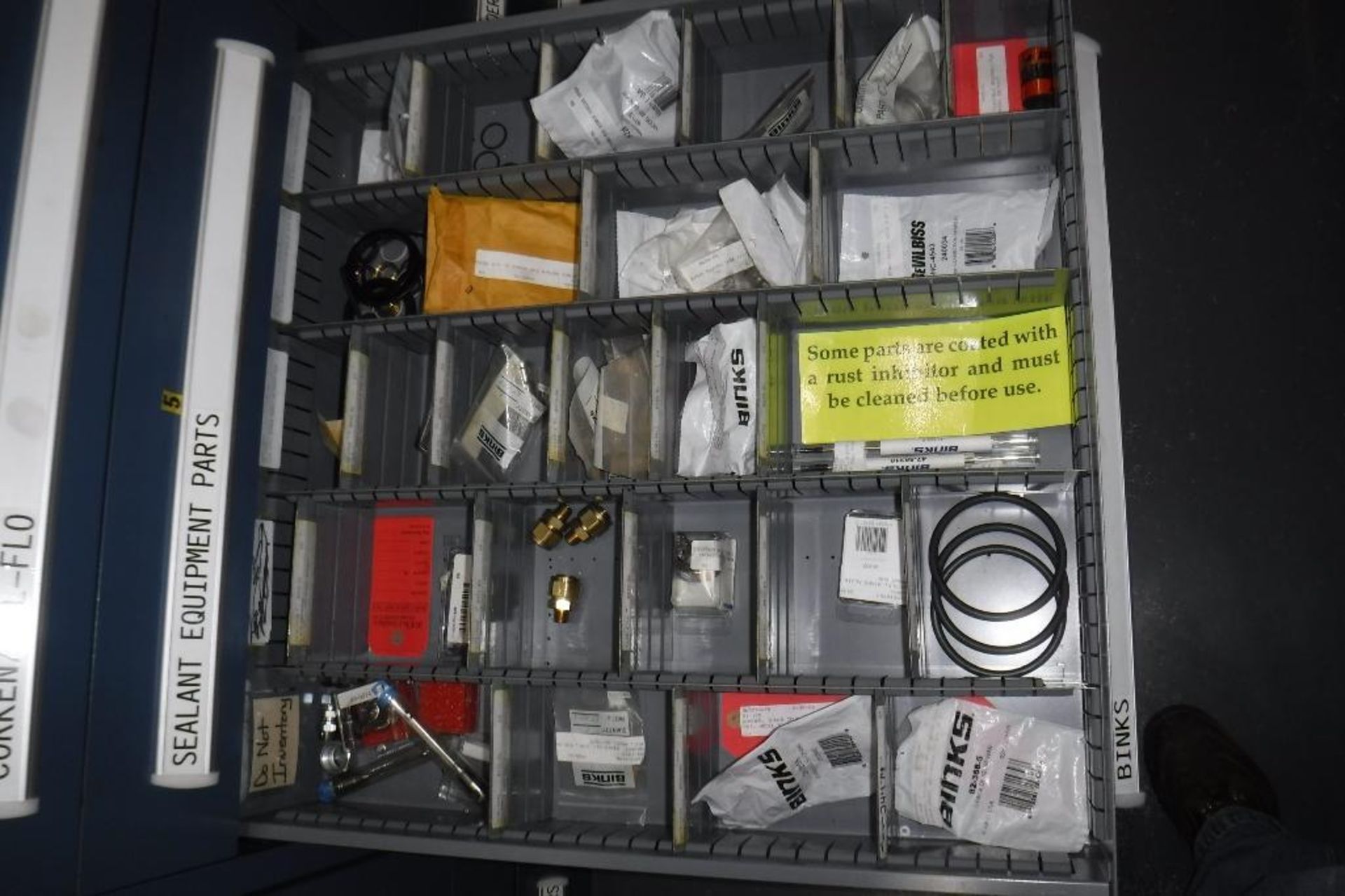 9-Drawer Vidmar Cabinet with Contents-Binks, Taylor Winfield, Sealant Equipment Parts, Vickers, Etc. - Image 5 of 13