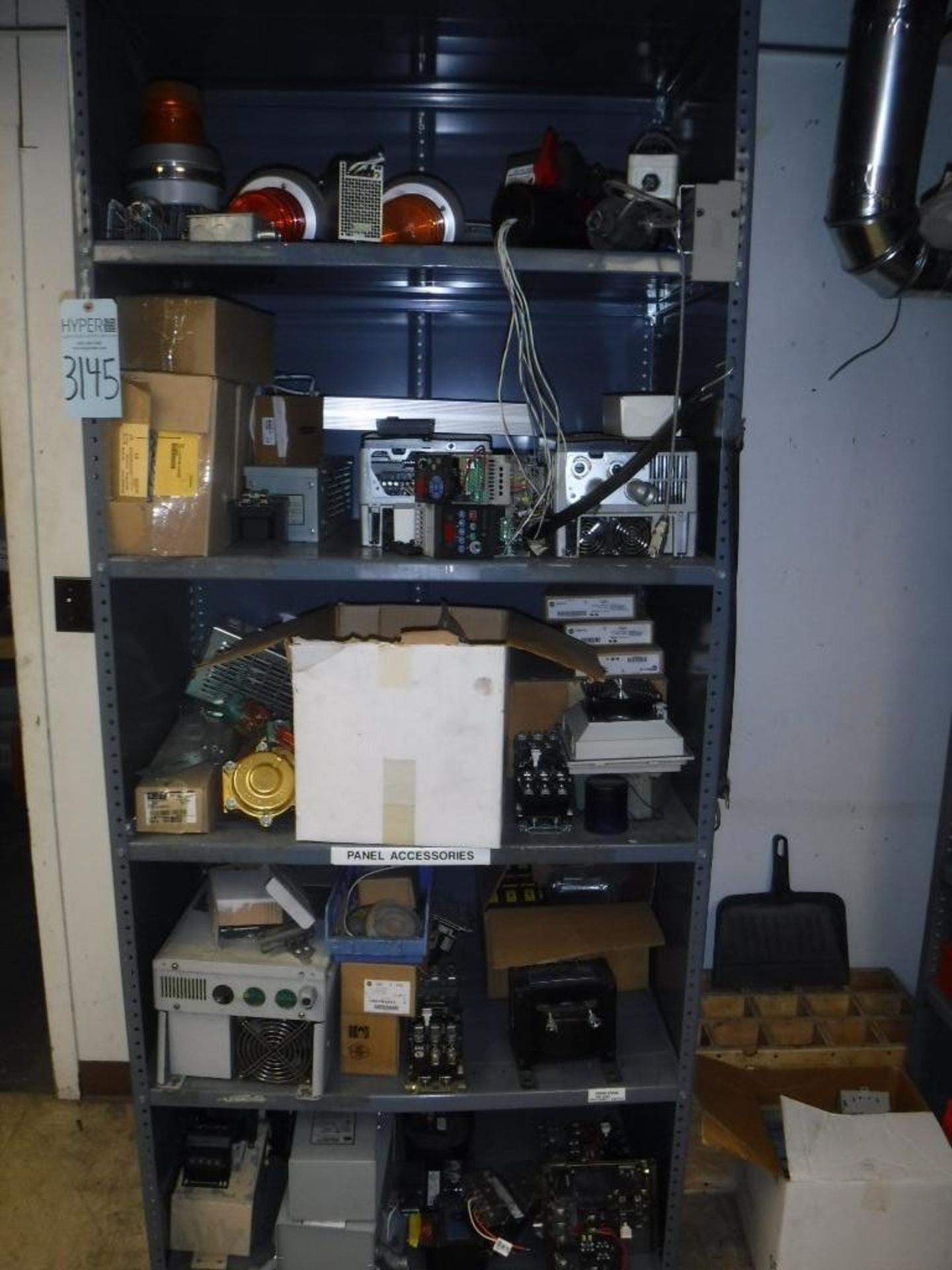 Contents of (3) Shelf Units-PowerFlex Drives,Fans,AB,Lights,Numatics,Transformers,Terminal Blocks,Ba