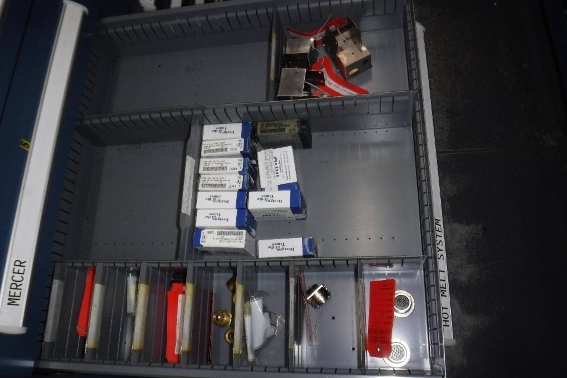 9-Drawer Vidmar Cabinet with Contents-LTI/Mercury Hot Melt System, Pipe Fittings, Mercoid, Etc., MUS - Image 5 of 12