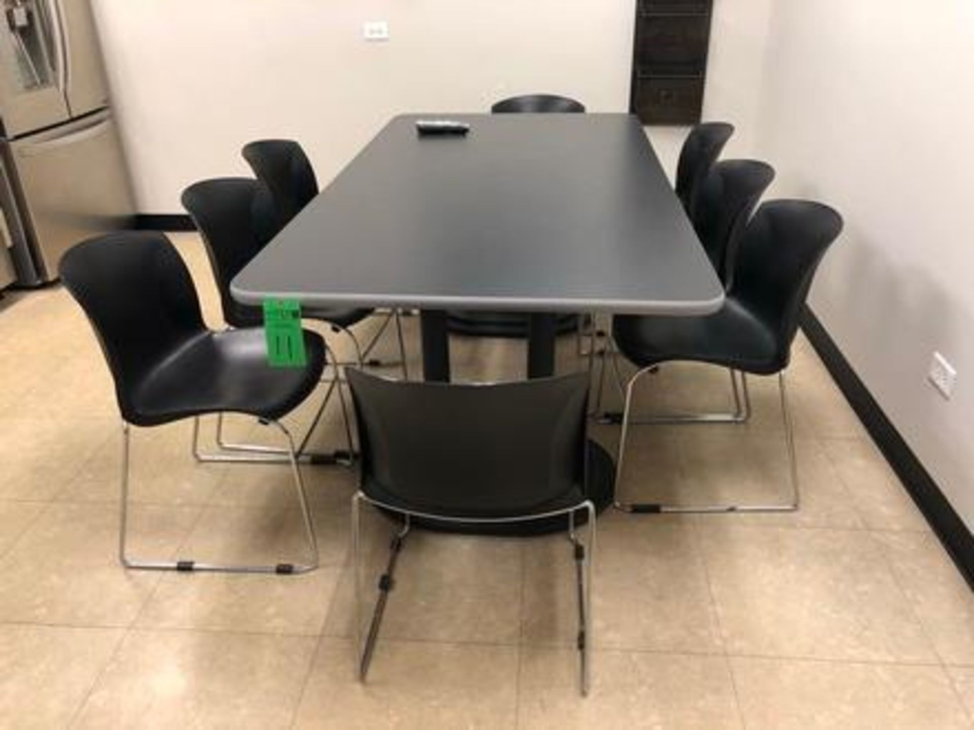 Wood Laminate Conference Table Size 84" x 42" x 30", (8) Allibert Model N20E43 Thermo Black Seat Ste