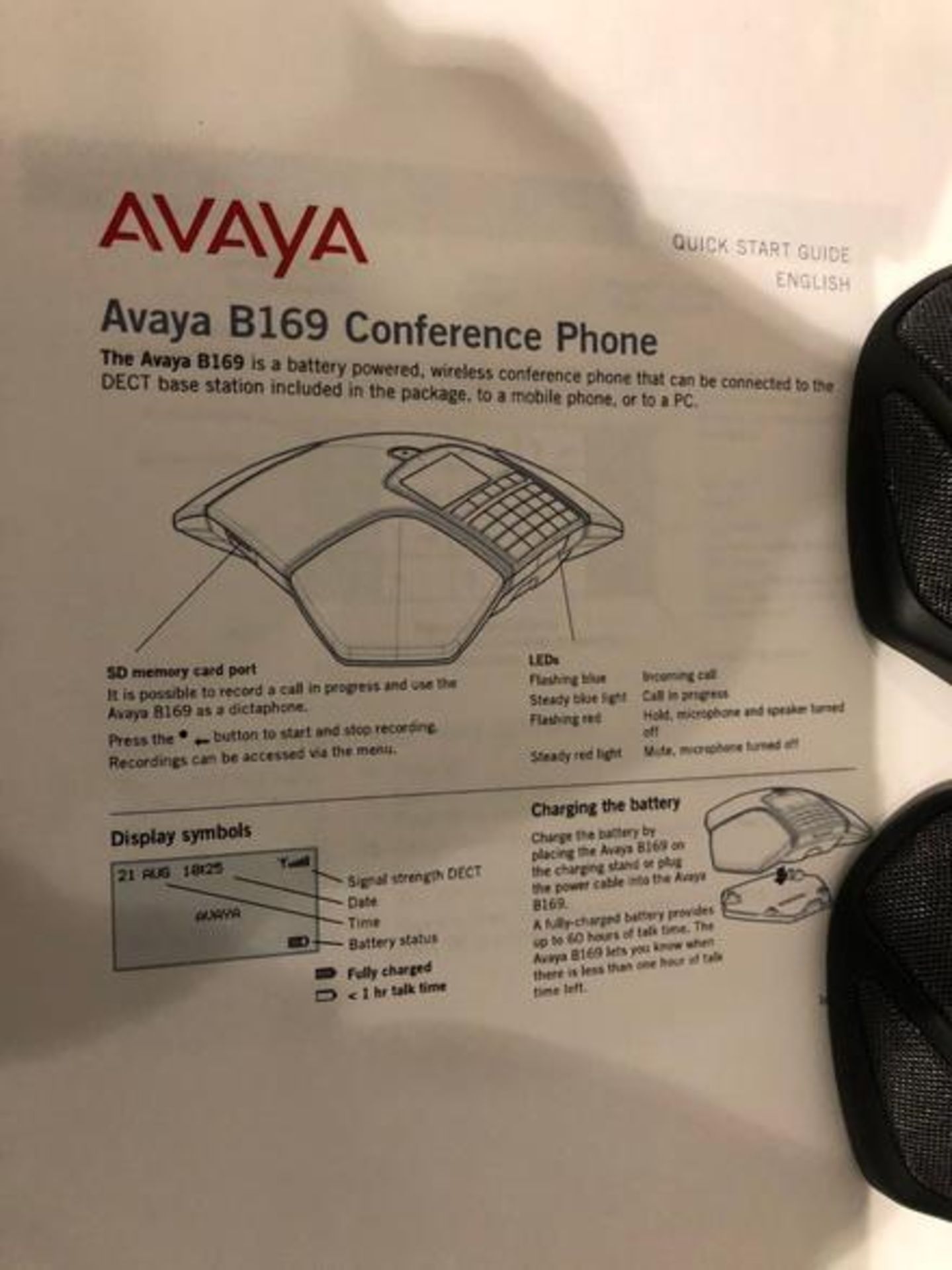 Avaya Model B169 Conference Phone S/N: 16WZ47309039 - Image 4 of 11