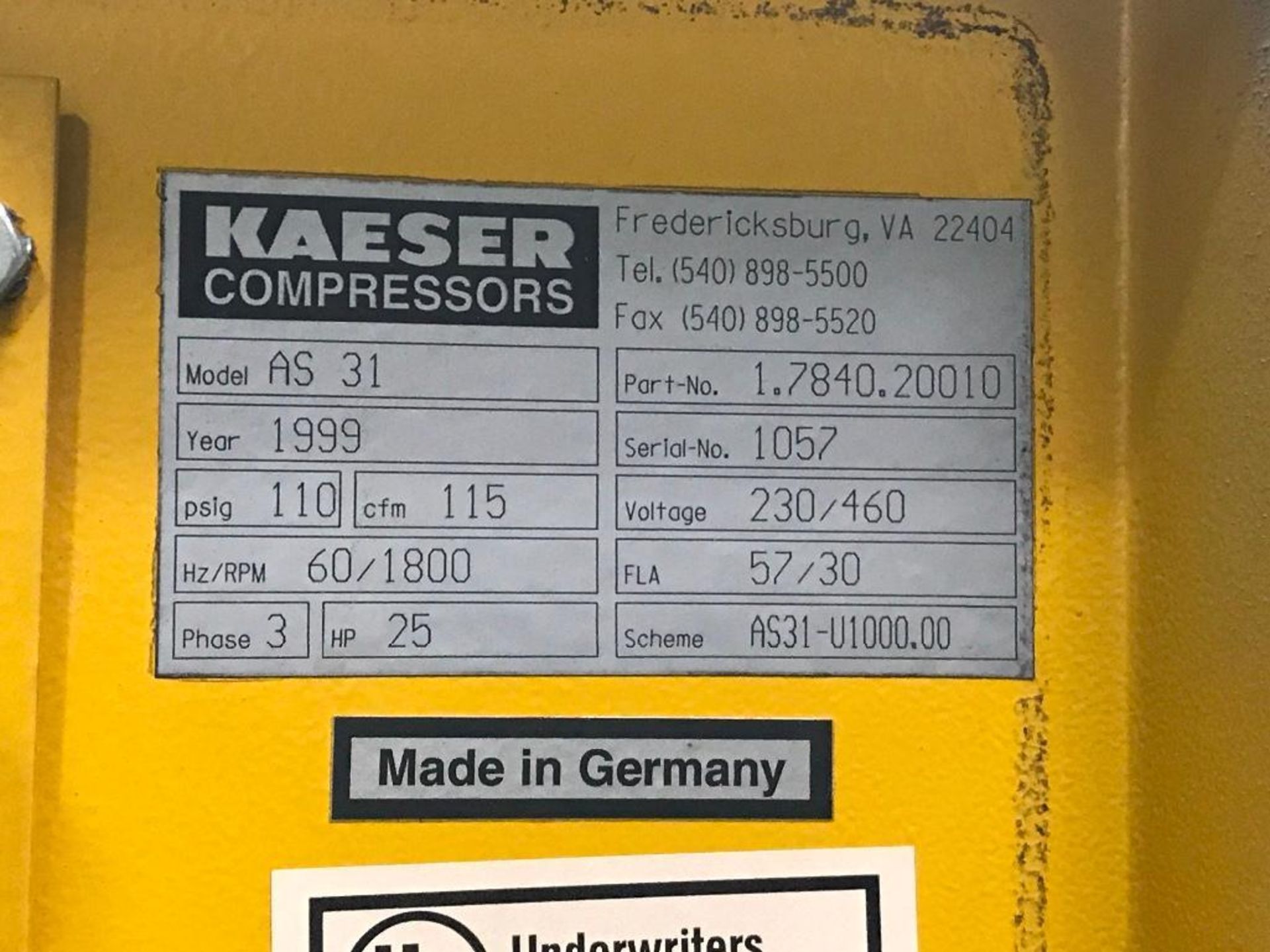 Kaeser 25 HP KRD100 AS31 Air Compressor S/N: K100A1151609902014 (1999) - Image 14 of 15