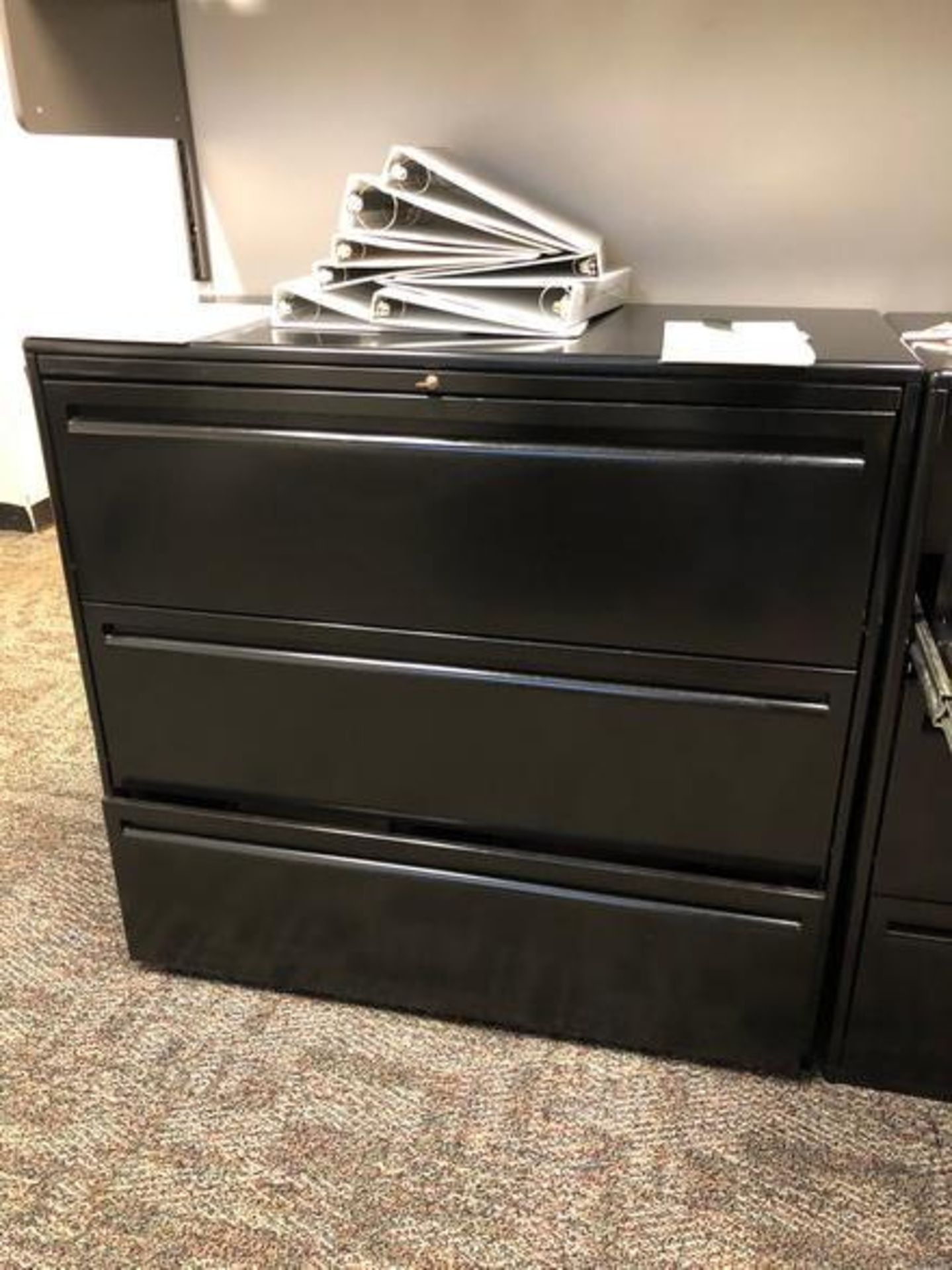 Lot of: Office Furniture c/o: (4) Haworth horizontal 3-drawers latter size metal file cabinet 18" x - Image 7 of 10