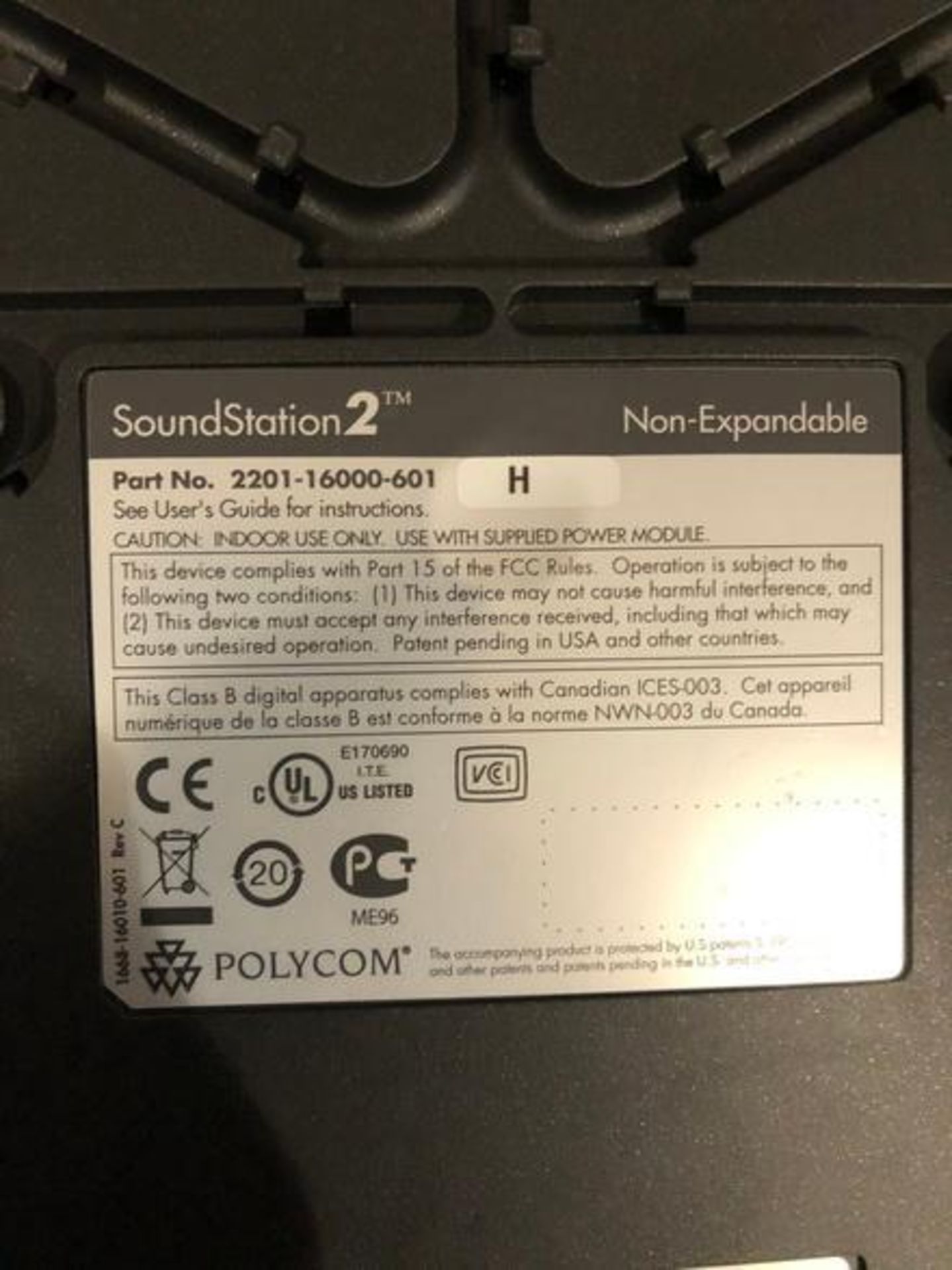 Polycom Model 2201-16000-601 "H" Sound Station 2 Conference Call Phone - Image 3 of 3