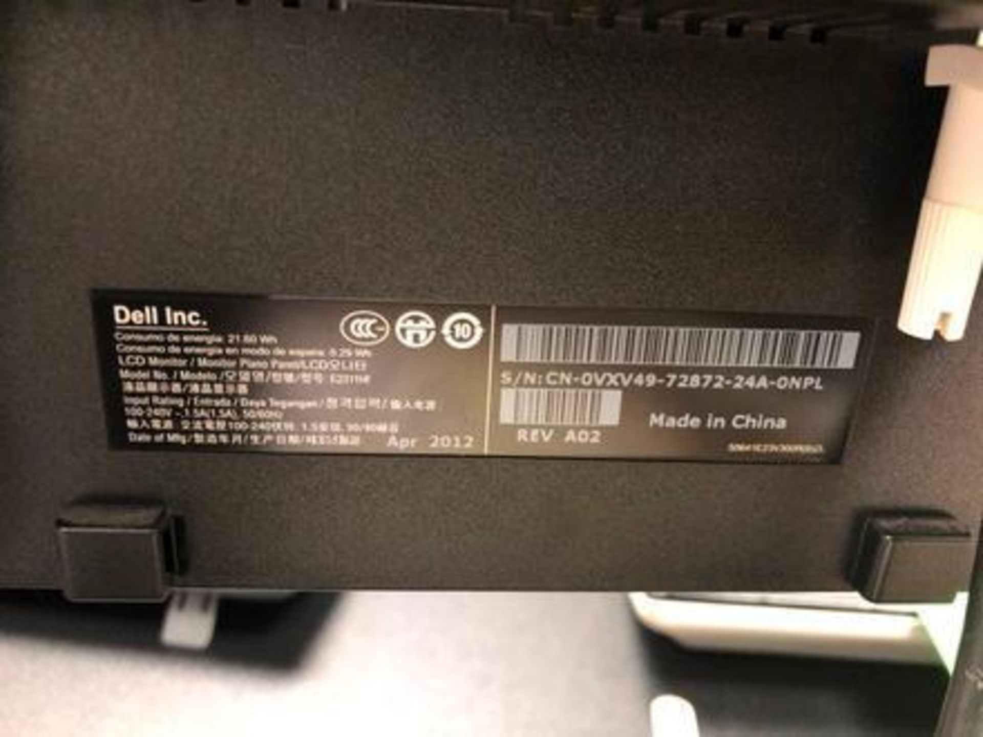 Lot c/o: (1) Dell Model E2311HF LCD Monitor S/N: CN-0VXV49-72872A-ONPL (2012), (1) Dell Model: 90-13 - Image 3 of 14