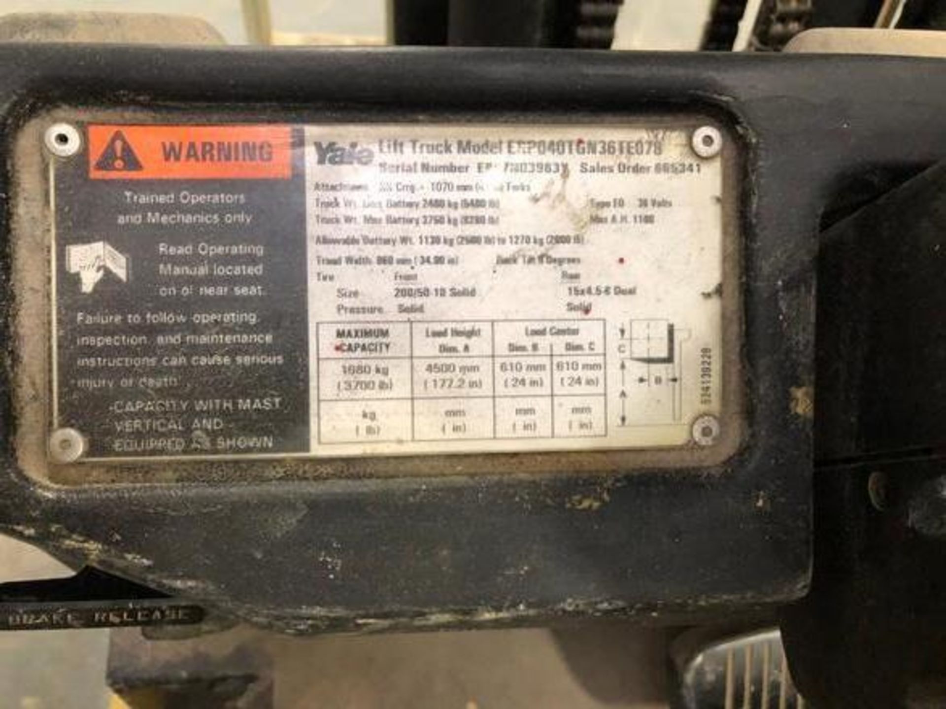 Yale 3,700 Electric Forklift Truck * please inspect not taking a charger * - Image 4 of 17