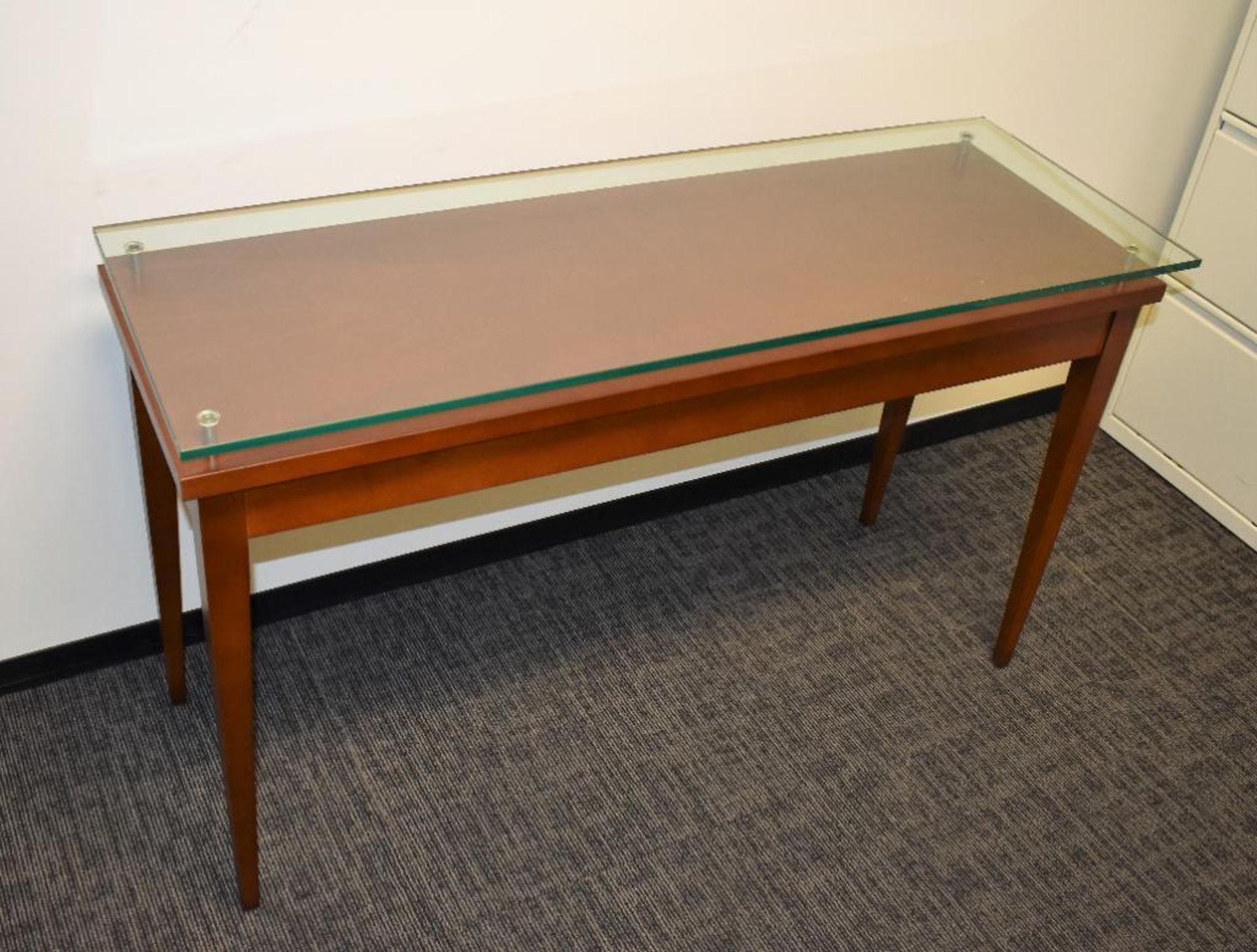 (3) Metal Three Drawer Lateral Sized File Cabinets, Glass Top Wood Side Table - Image 2 of 3