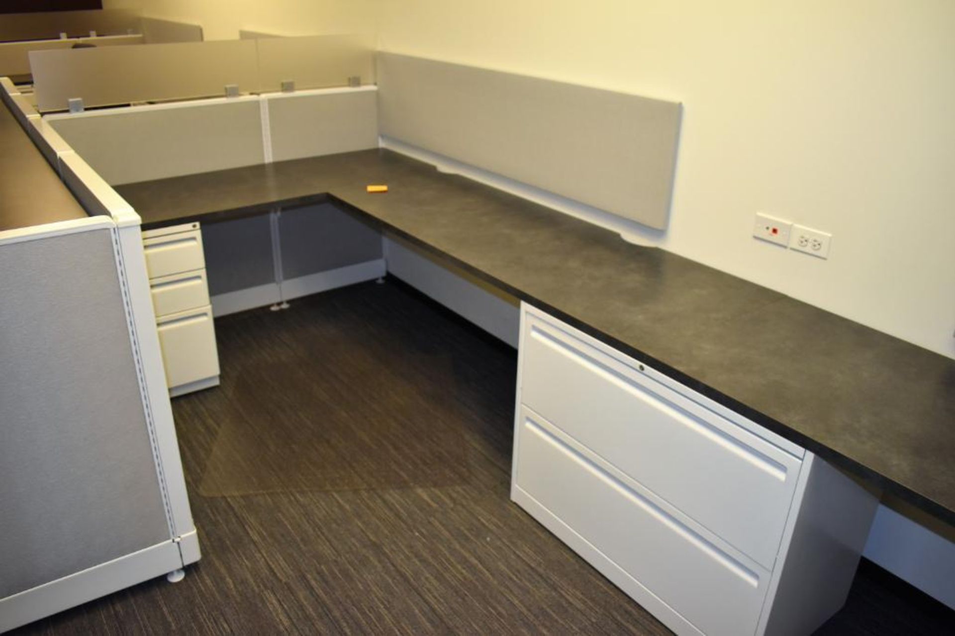 Cubicle Work Station c/o: (2) 8' (est) Wood Laminate Work Tops, (2) 4' (est) Wood Laminate Single Pe - Image 2 of 3