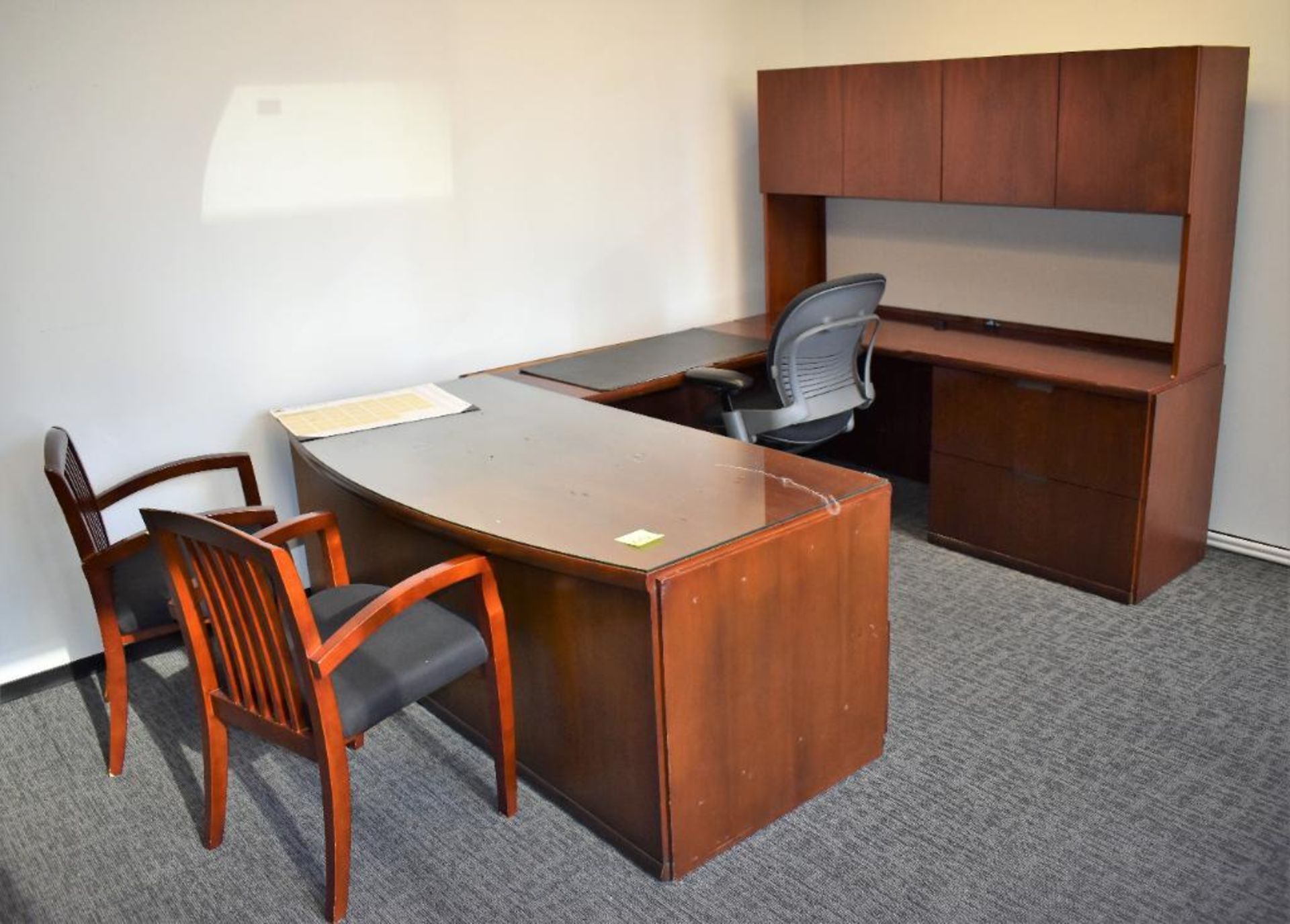 Executive Office Suite c/o: Wood Single Spindle Desk w/(2) Right Returns, Table Mounted Four Door St