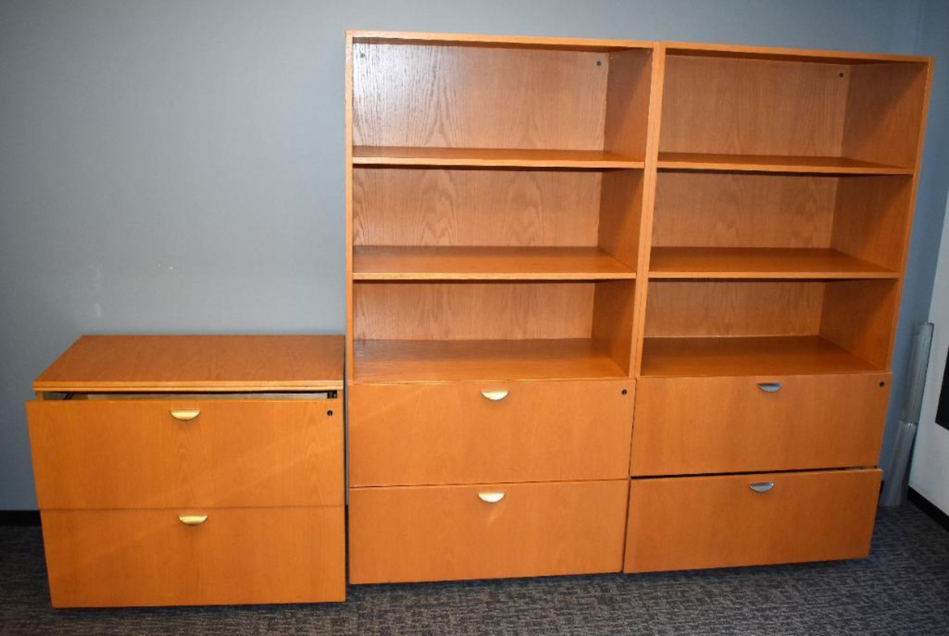 Office Suite c/o: Wood Double Pedestal Desk, Plastic Mesh Upholstered Swival Arm Chair, (2) Wood Fra - Image 3 of 5