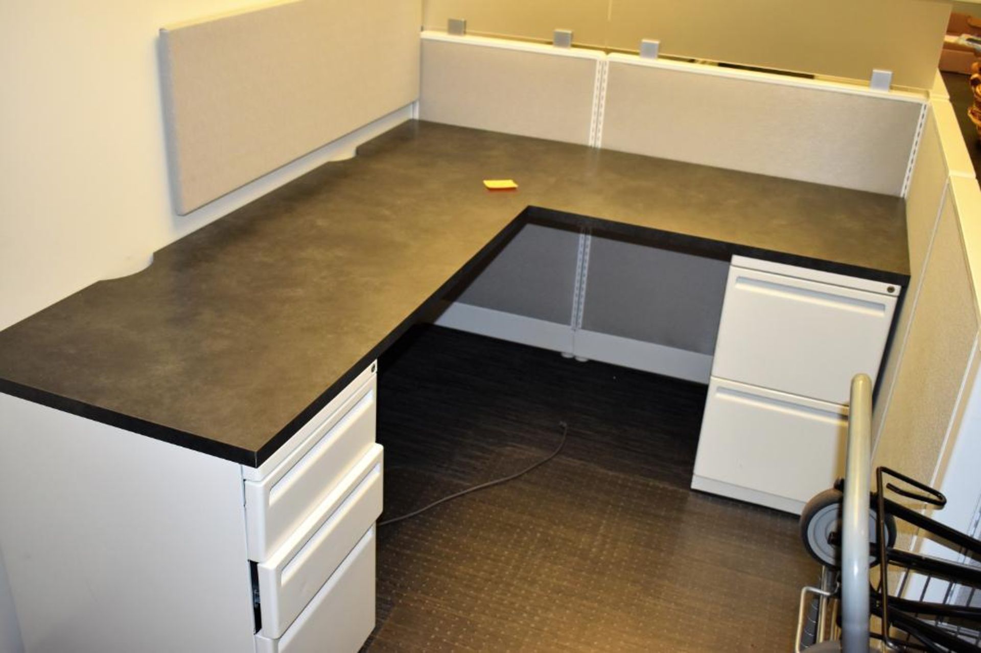 Cubicle Work Station c/o: (1) 6' (est) Wood Laminate Work Top, (1) 4' (est) Wood Laminate Single Ped