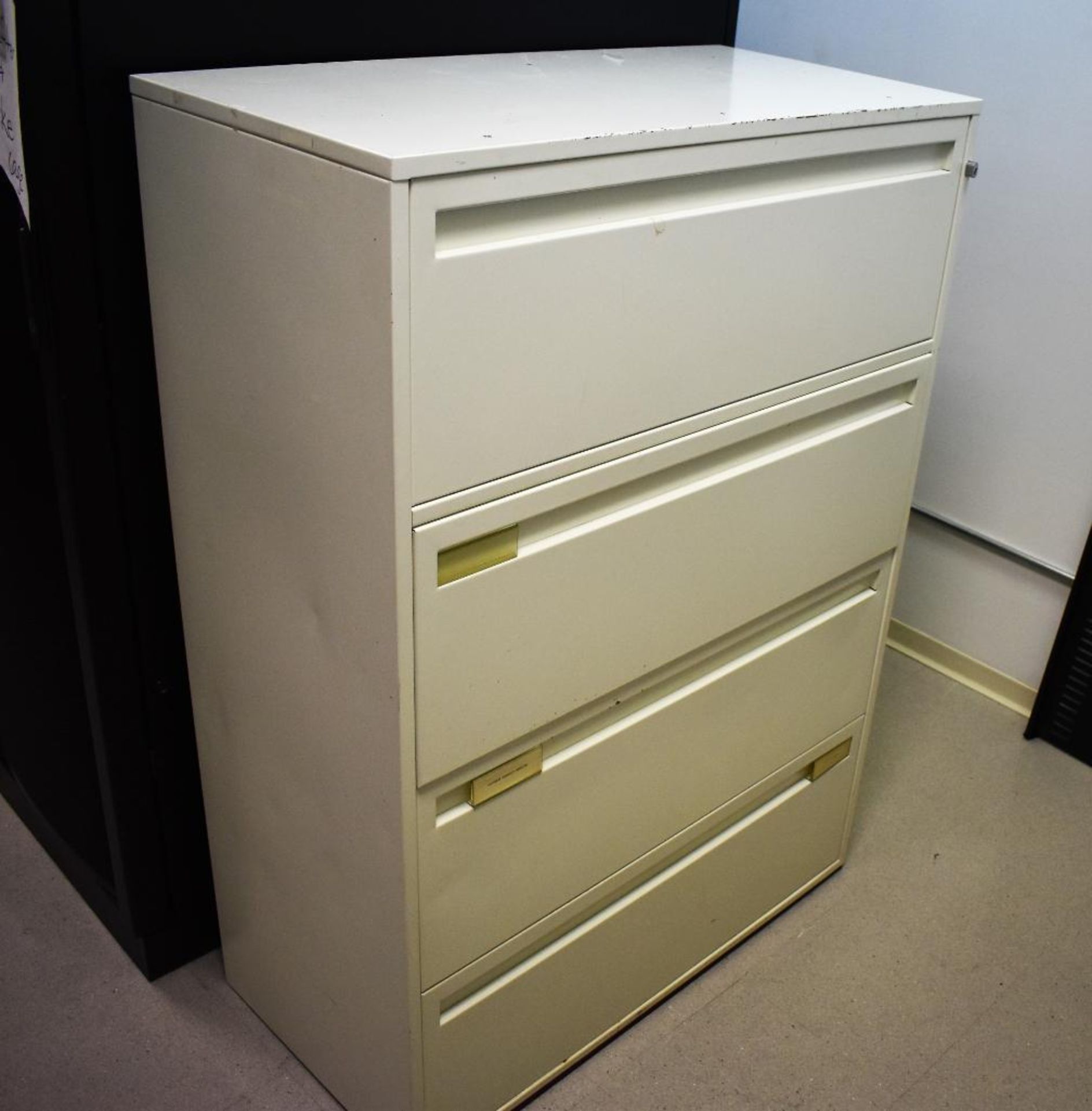 Storage Room c/o: Metal Four Drawer Larteral Sized File Cabinet, (1) Section of Portable Metro Style