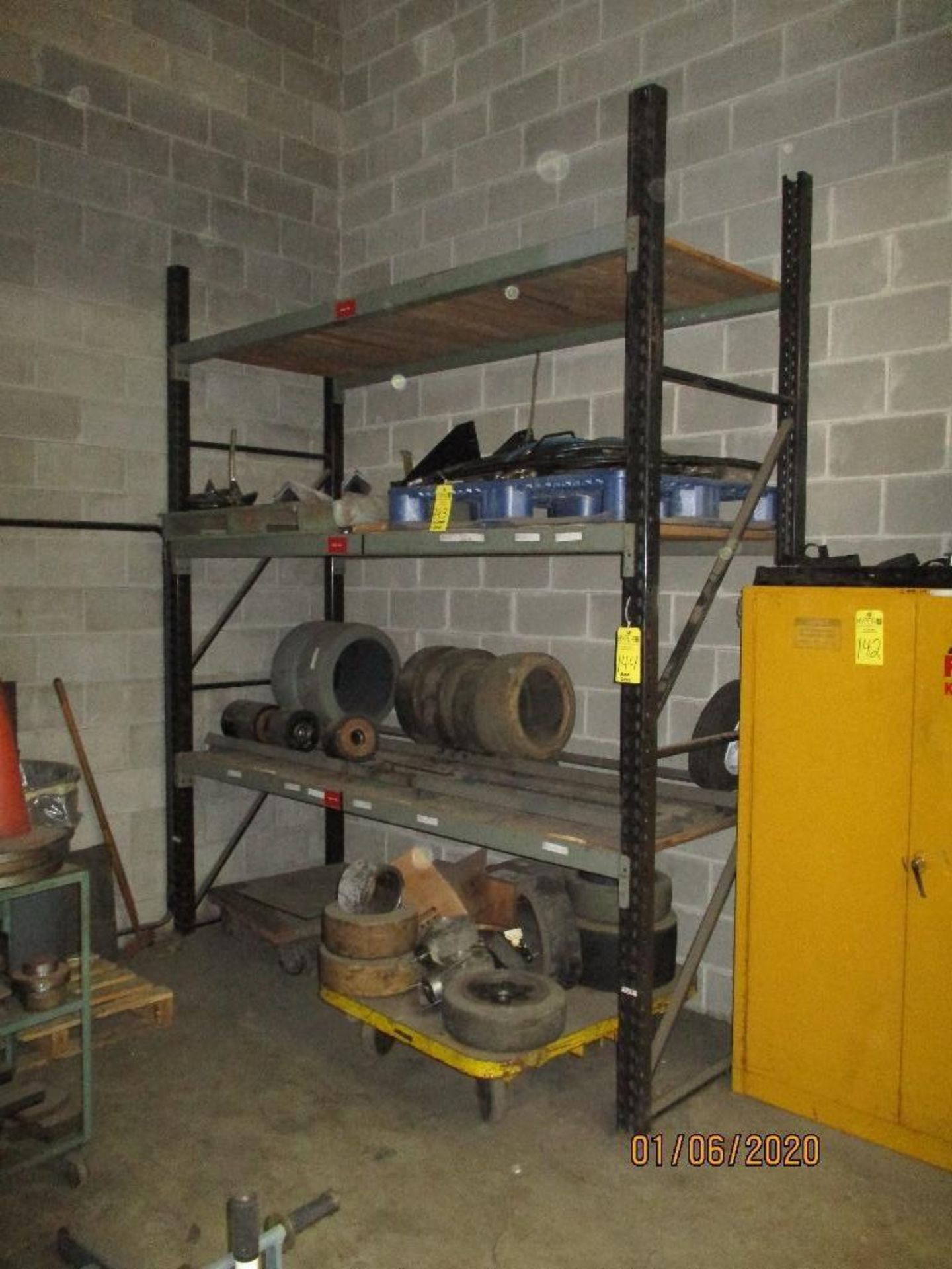 Pallet Racking, Two 10' x 38" Uprights, Three 10' x 4' Uprights, Eighteen 8' Crossbeams, NO CONTENTS