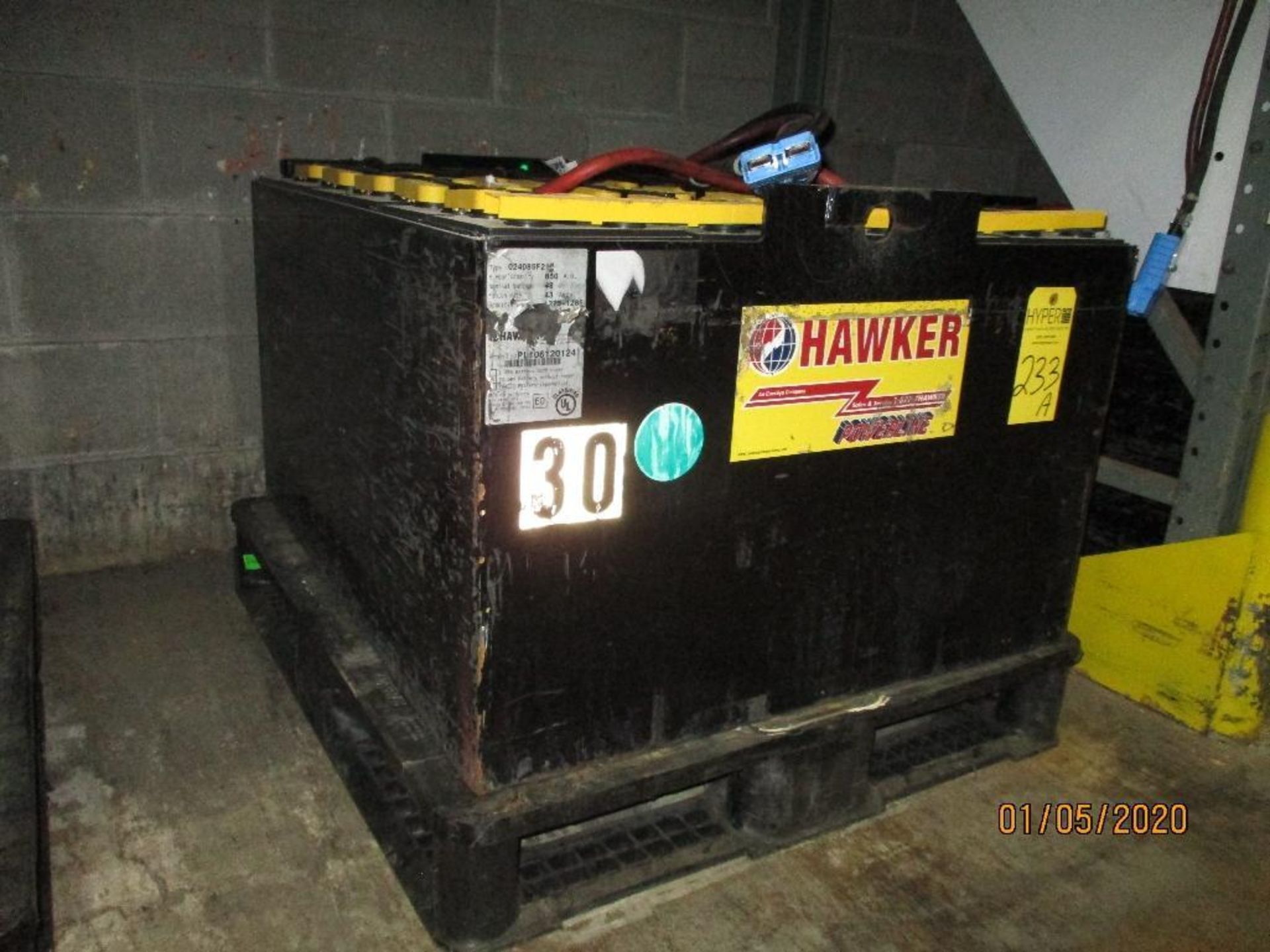 Hawker Forklift Battery (30) 850 Amp Hours, 48v, Type No. 024085F21