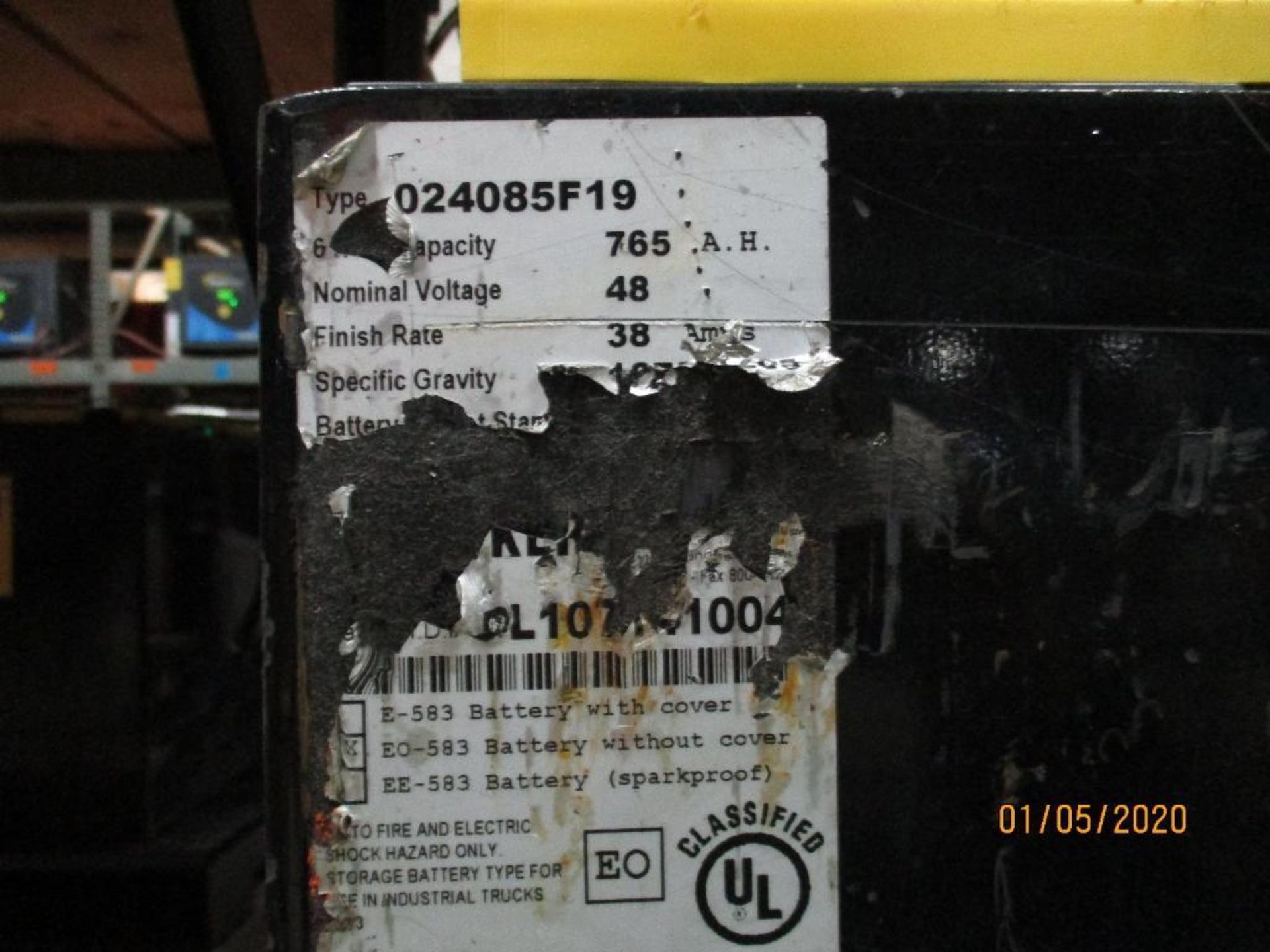 Hawker Forklift Battery (21) 765 Amp Hours, 48v, Type No. 024085F19 - Image 2 of 2