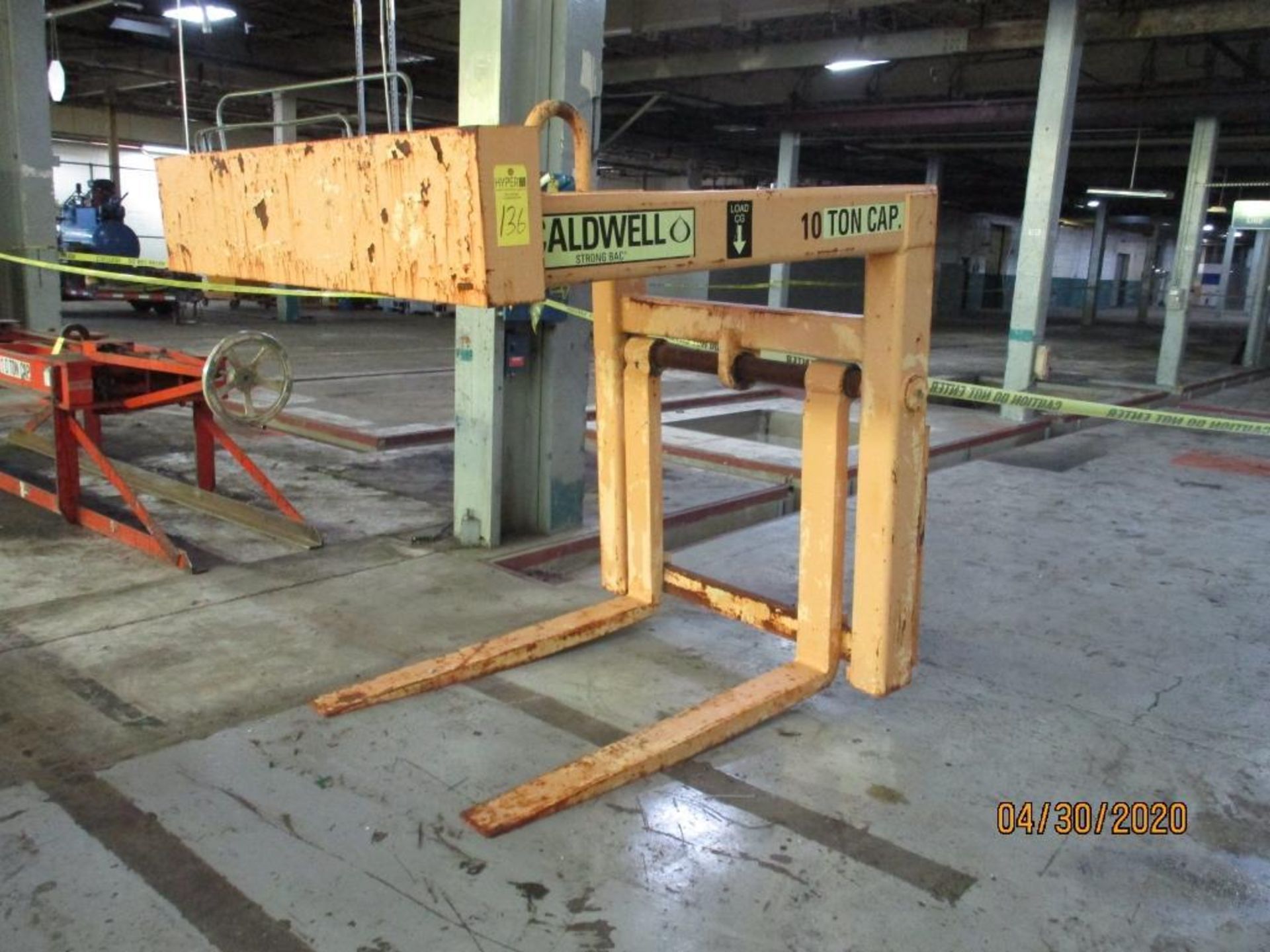 Caldwell 10 Ton Capacity Adjustable Fork Pallet Lifter M/N 96-10-60 S/N 08-94336-93944