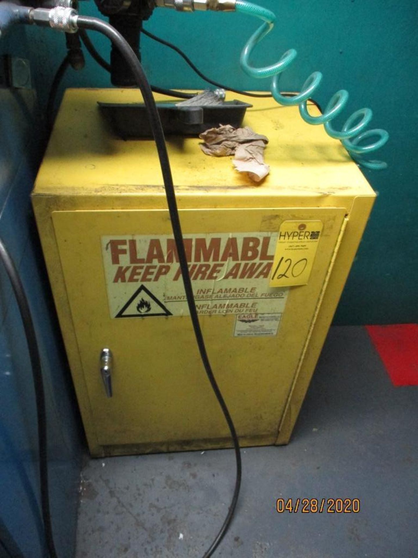 Work Bench With Electrical Outlets, Two Air Hose Reels, Magnifier Light, And Small Flammable Cabinet - Image 2 of 3