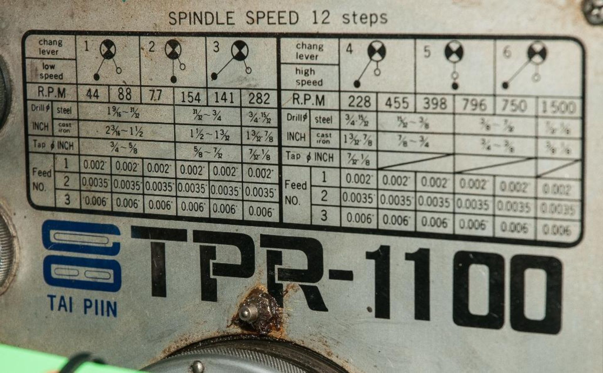 Tai Piin Model TPR-1100, 3' X 9" Column Radial Drill, S/N 8467, (1981), (12) Speed From 44 To 1500 R - Image 2 of 3