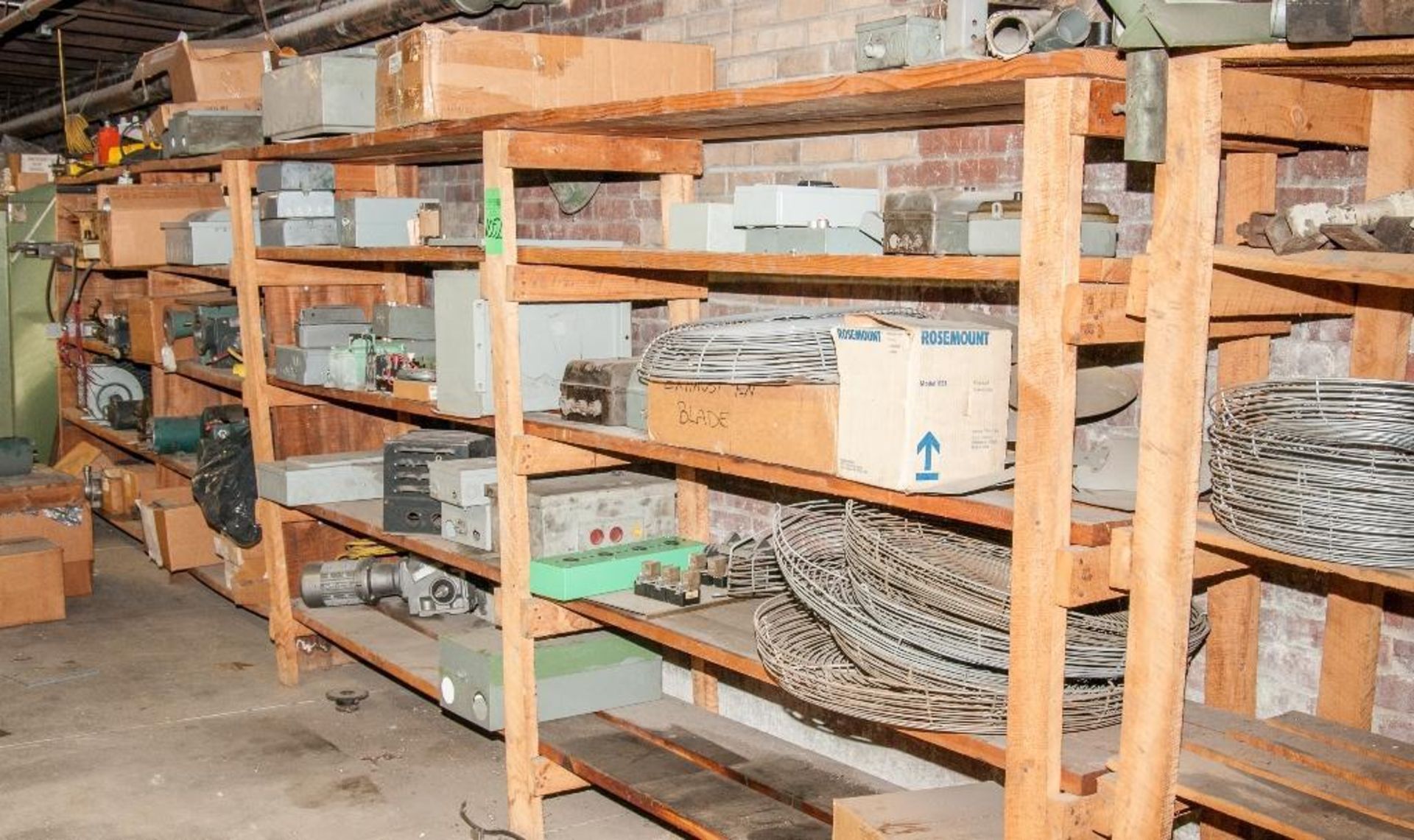 Shelf with Fan Covers, Fan Blades, Electrical Boxes, Motors and Electrical Parts