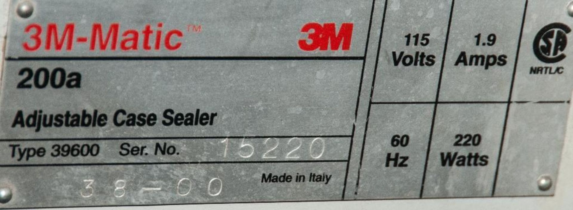 3M 200A Adjustable Case Sealer, 115V, S/N 15220 whit Hytrol Conveyor - Image 3 of 5