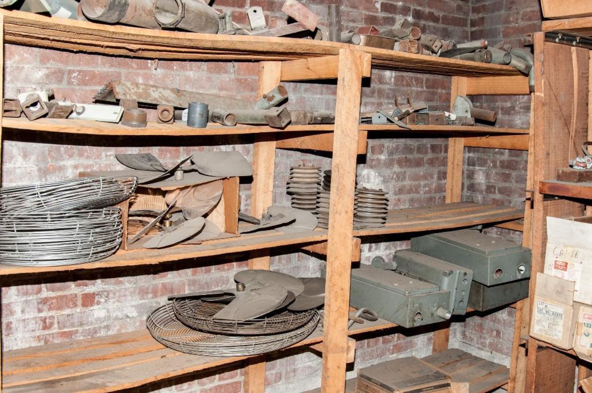 Shelf with Fan Covers, Fan Blades, Electrical Boxes, Motors and Electrical Parts - Image 2 of 6