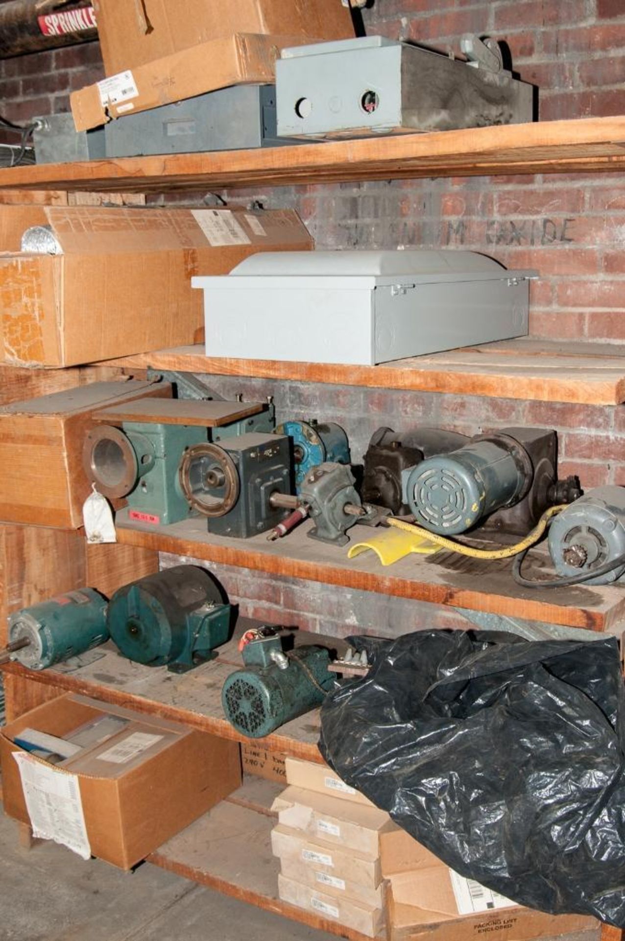 Shelf with Fan Covers, Fan Blades, Electrical Boxes, Motors and Electrical Parts - Image 5 of 6