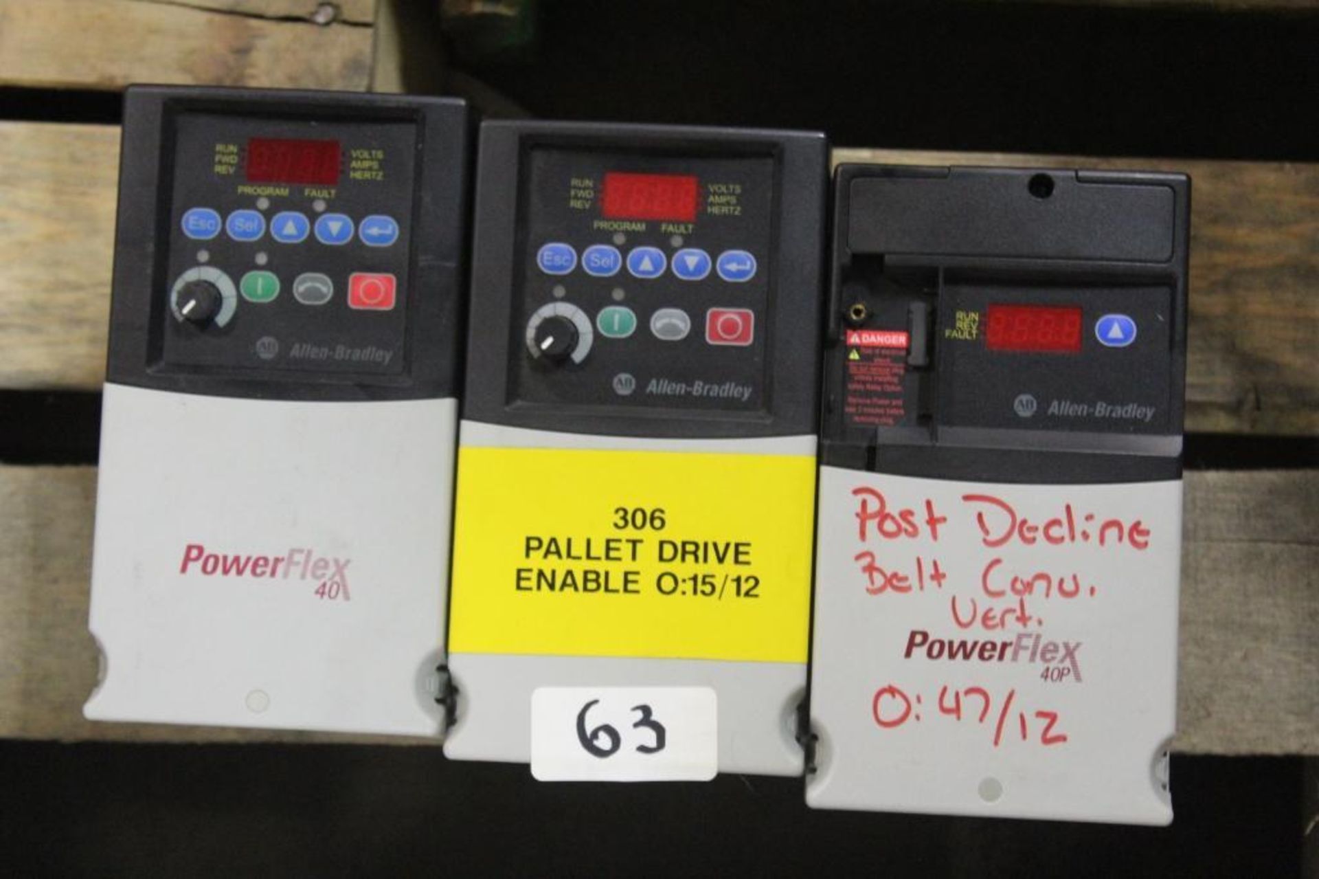 (Lot of 3) Allen-Bradley PowerFlex Drives; 22A-D8P7N104 (2) & 22D-D6P0N104 (1)