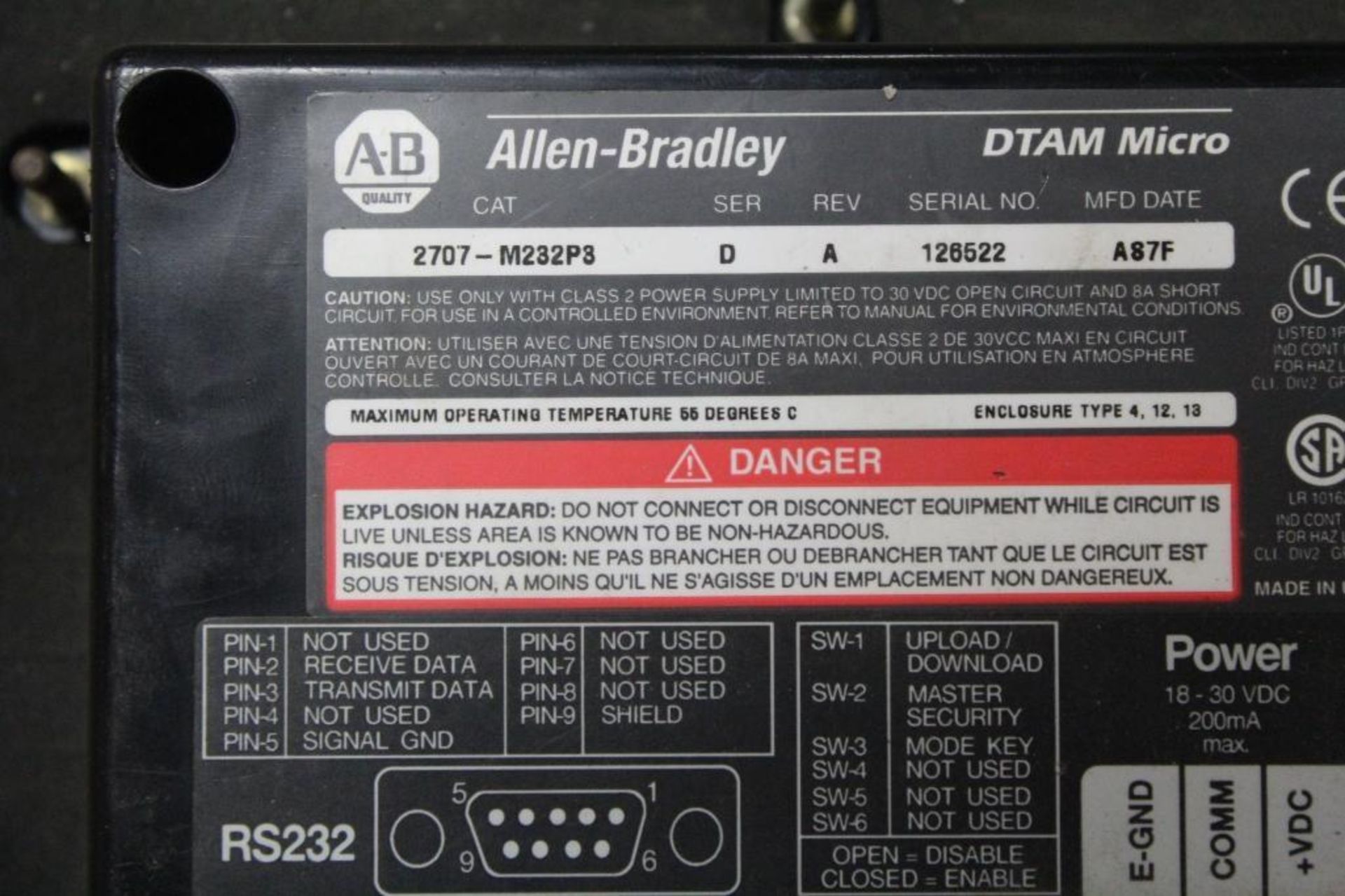 Allen-Bradley 2707-M232P3 DTAM Micro - Image 2 of 2