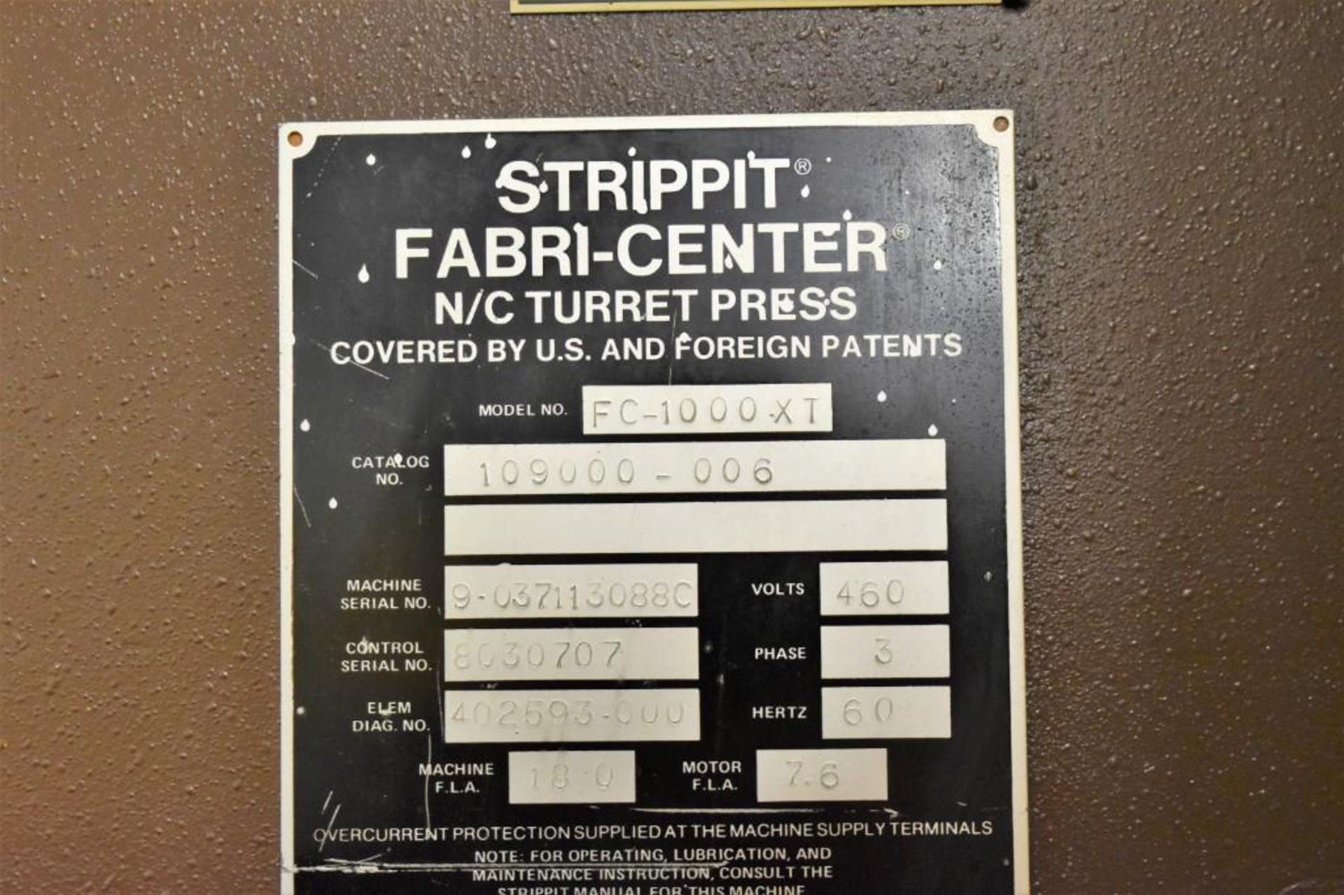 Strippit 30-Ton Model FC-1000XT CNC Turret Punch S/N: 9-037113088C - Image 11 of 12