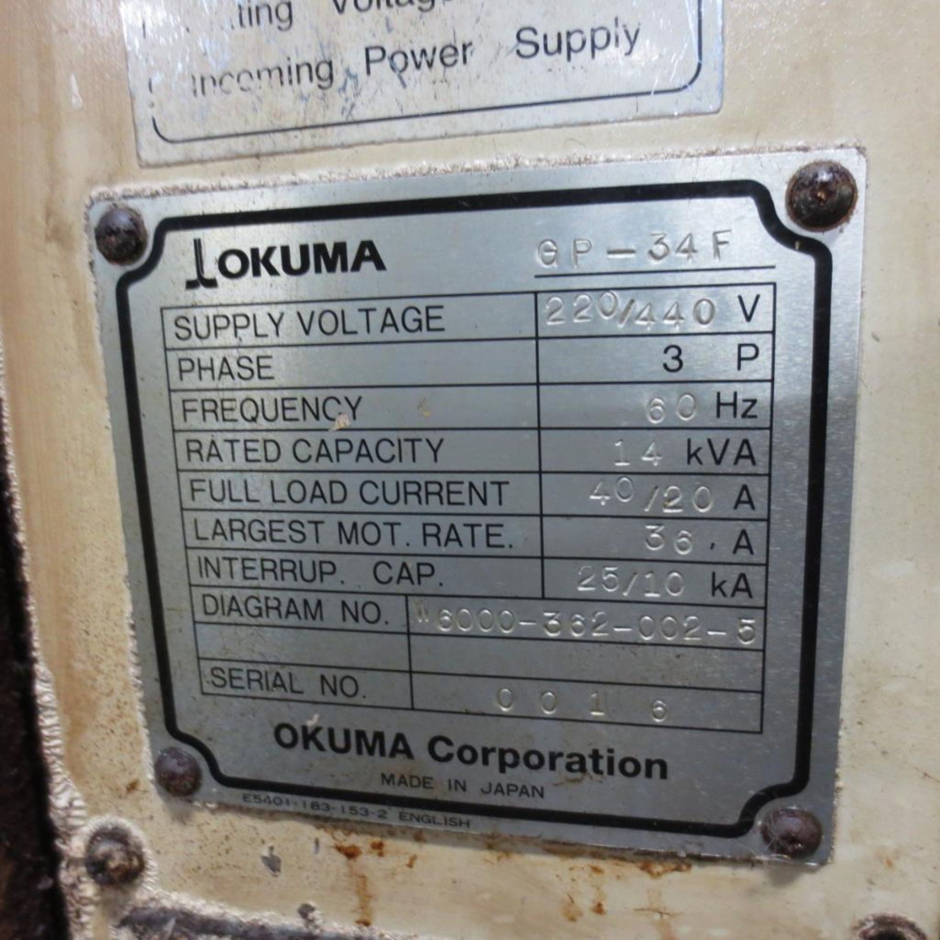 Okuma GP-34FOD CNC Cylindrical Grinder, S/N 0016. Loaidng Fee is $850.00 - Image 7 of 7