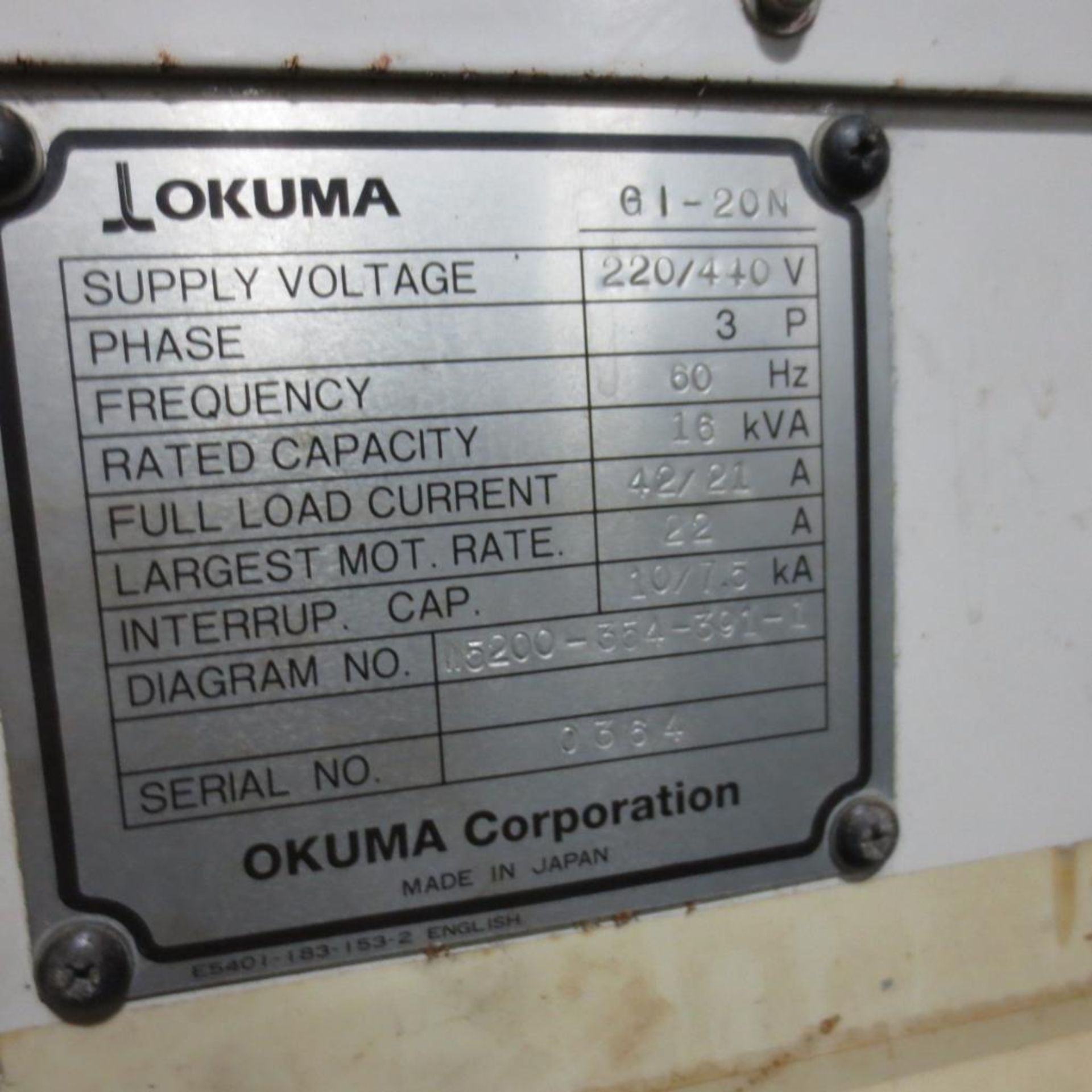 Okuma G1-20N CNC Turning Center, S/N 07040364. Loading Fee is $550.00 - Image 7 of 7