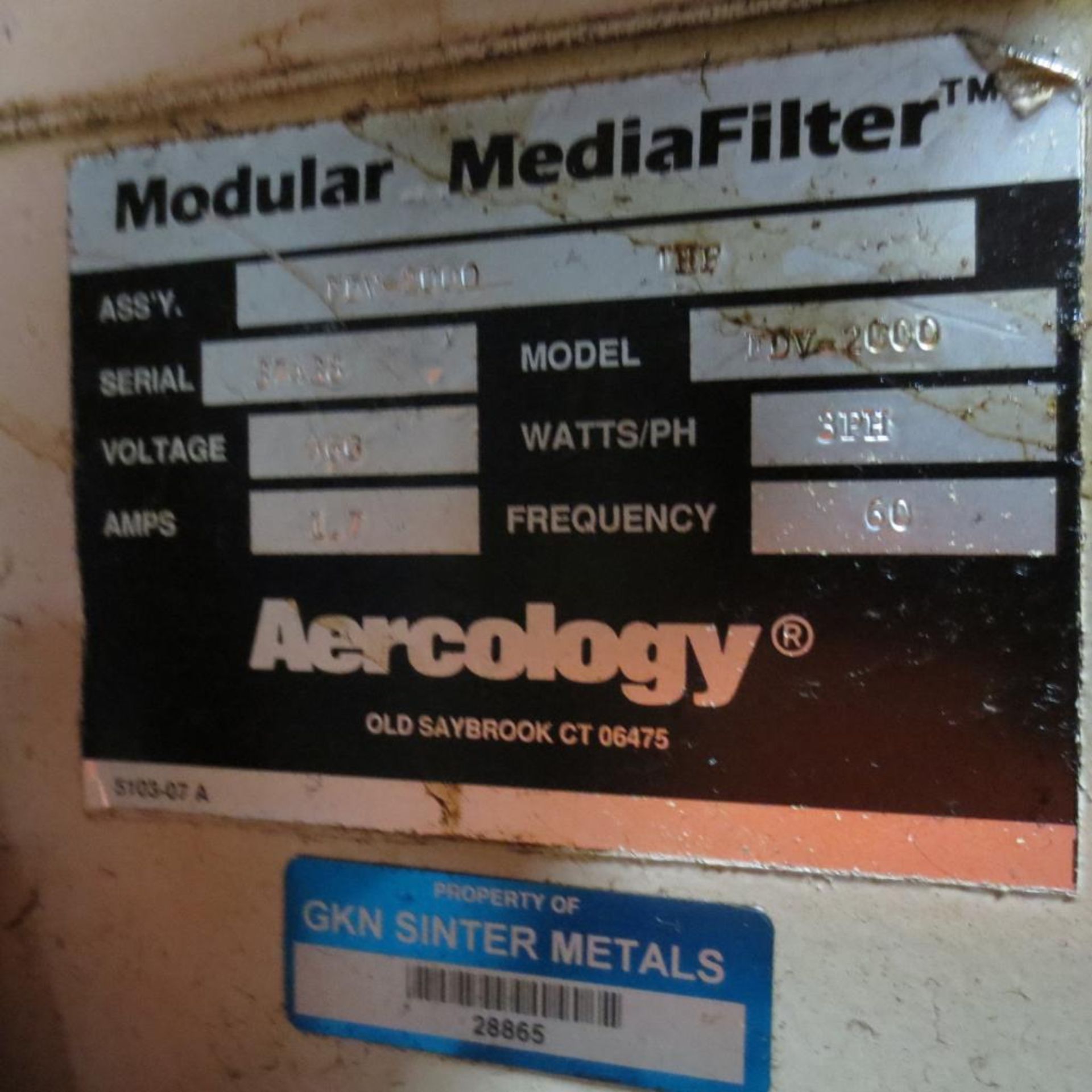 Aercology FDV2000 Media Filter, S/N 37433, 460V, 3 PH. Loading Fee is $50.00 - Image 3 of 3