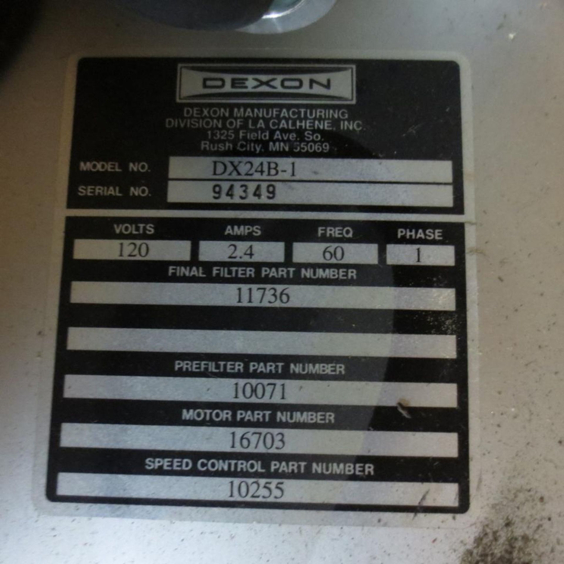 Dexon Model CX24B-1 Filter Unit, 120V, 1 PH, S/N 93449. Loading Fee is $10.00 - Image 2 of 2