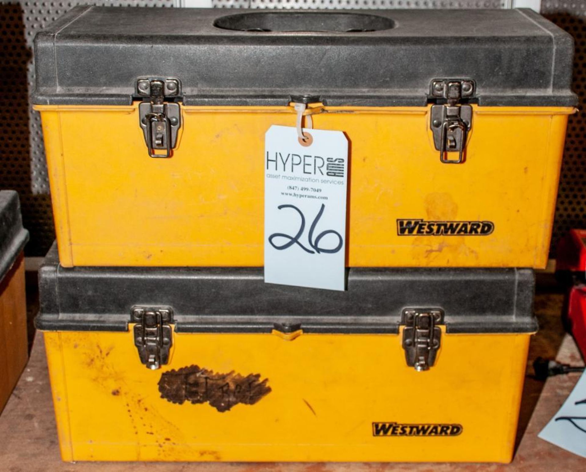 Lot c/o: (2) Westward Toolboxes w/ Tools, Tape Measures, Speed Squares, Magnetic Trays, 2" Disc Hold
